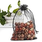 ANZNKU 50 Pack Black Organza Bags, 4 x 6 Inch Small Mesh Bags Drawstring Gift Pouches for Candy Jewelry Halloween Wedding Party Favor Christmas