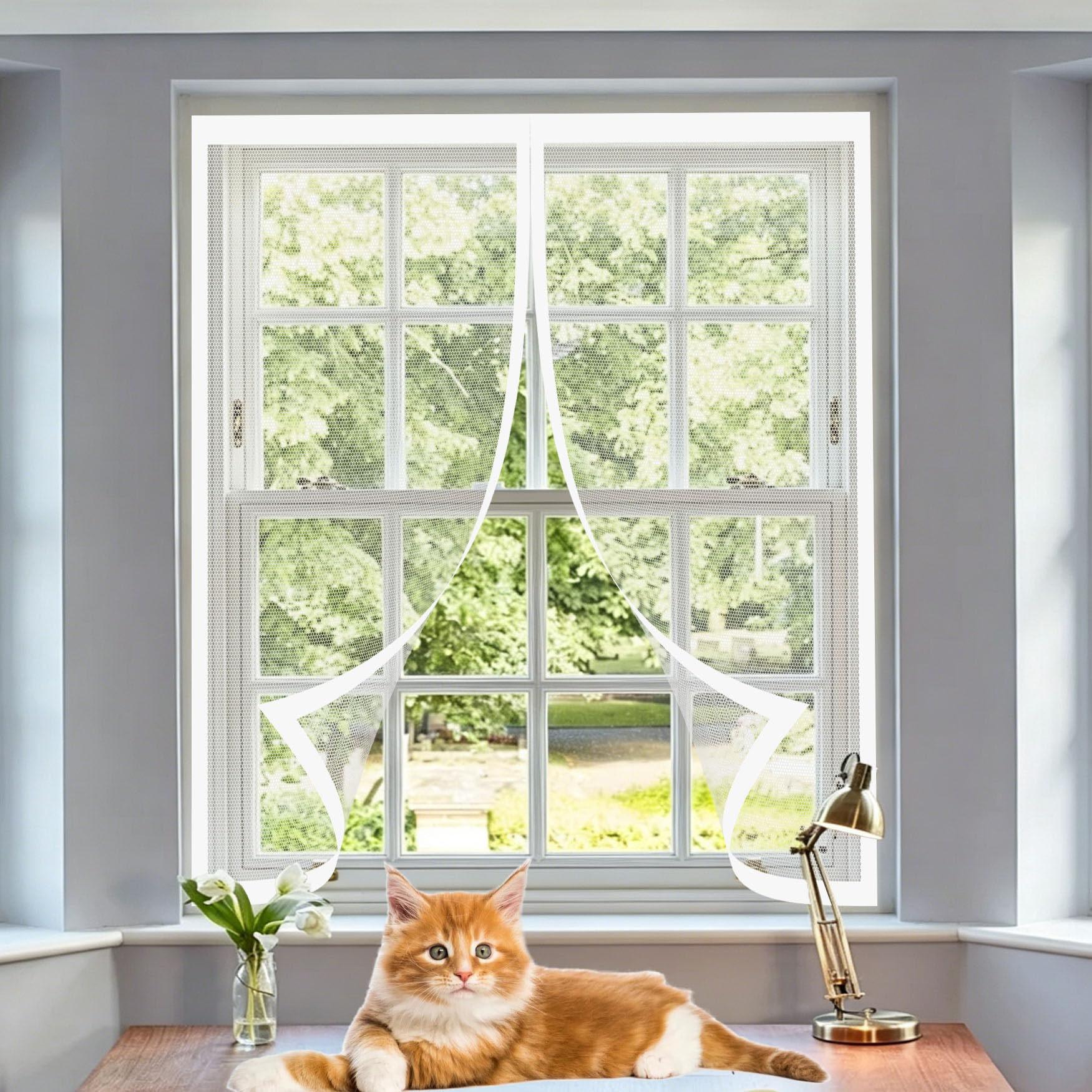 Yanhong White Magnetic Fly Screen Door 88 X 142 Cm Keep Pets Indoor, Allow Fresh Air Flow, Hands-Free No-Drill Easy Installation Fly Screens Doors Nets For Living Room, Bedroom, Patio,