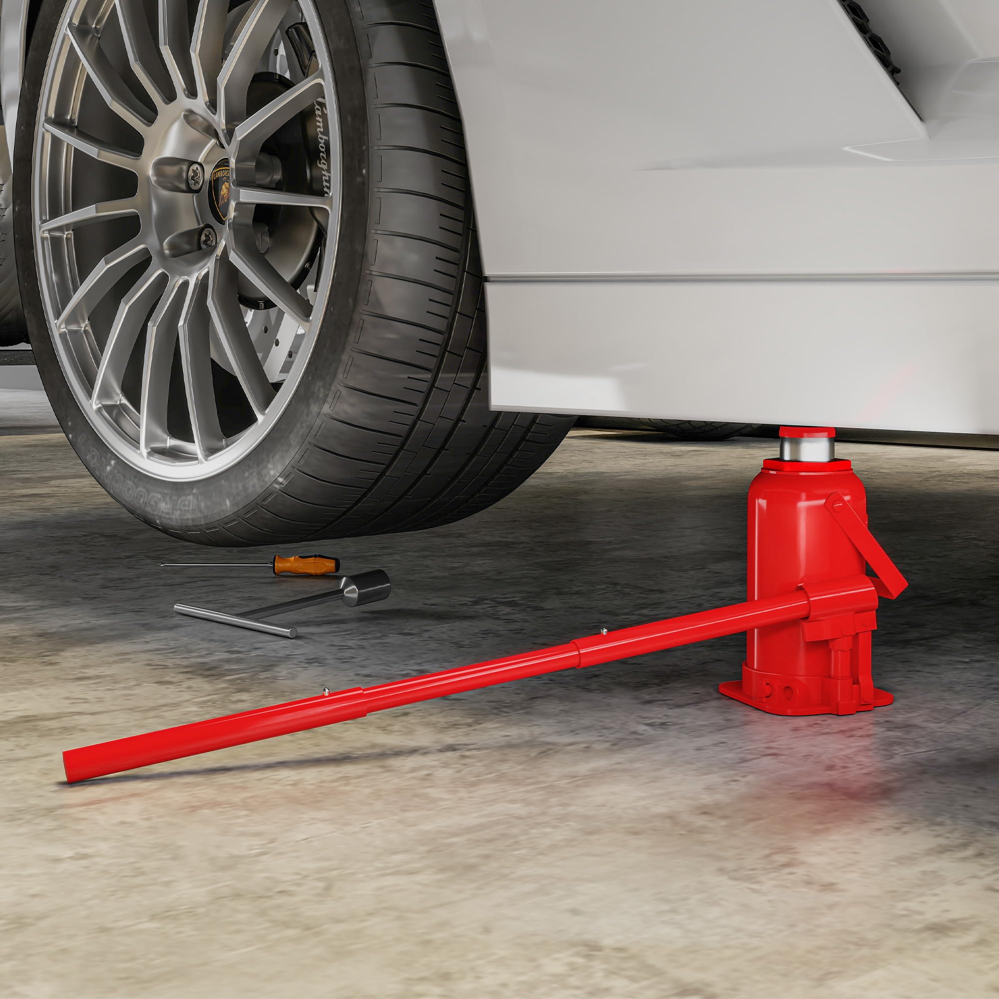 HOMCOM Cric Bouteille hydraulique 12 T, cric hydraulique à Bouteille Gamme de Levage 190-370mm avec Longue poignée et Selle, pour Pick-up, Camion, Camping-Car, réparation Automobile, Rouge