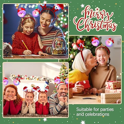 Miniatura 3 de Liliful 30 diademas de Navidad con luces LED, accesorios para disfraz de Navidad, copos de nieve y muñecos de nieve, suministros de fiesta de