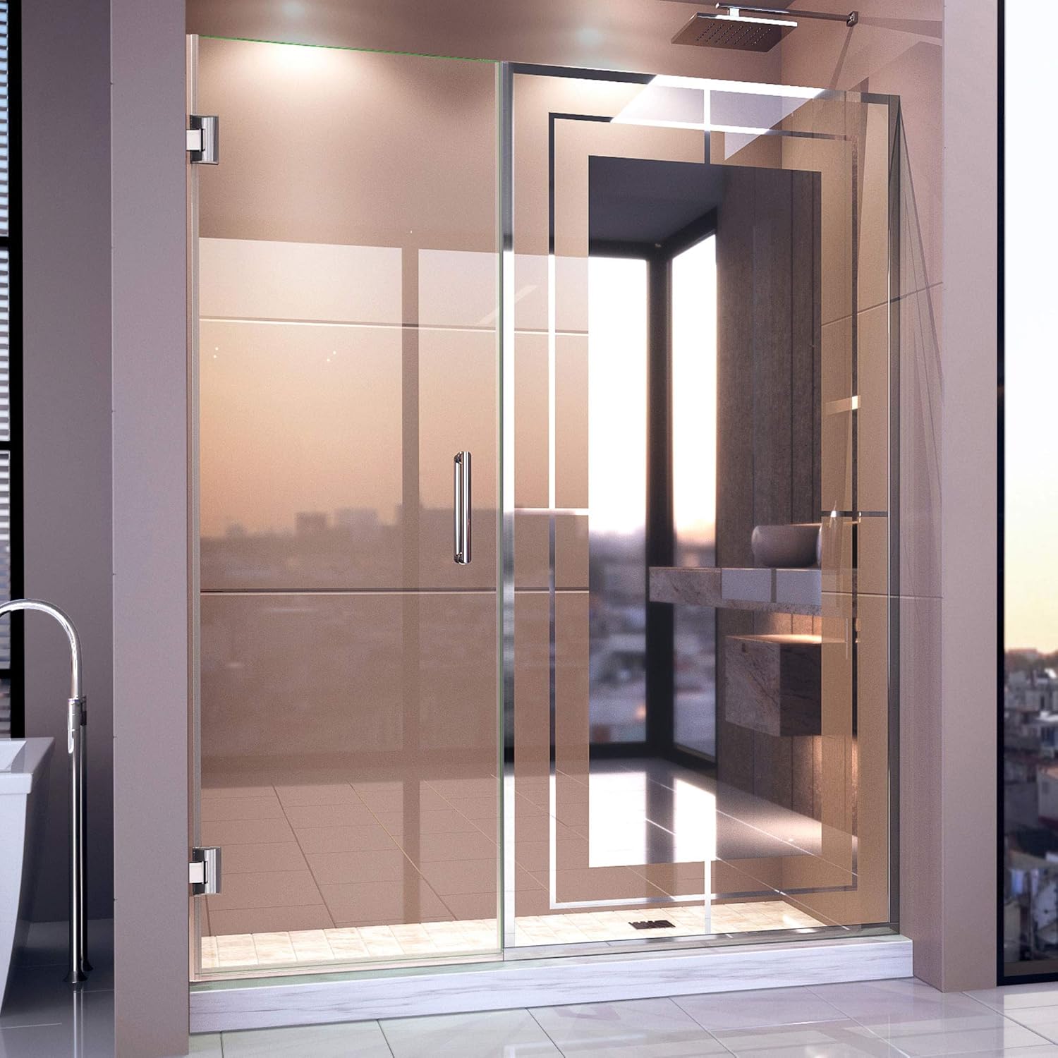 DreamLine Unidoor Mira 58-58 1/4 in. W x 72 in. H Frameless Hinged Shower Door in Chrome