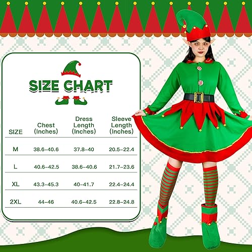 Miniatura 6 de QZYL 9 piezas de disfraz de elfo de Navidad, disfraz de Santa Claus, traje de cosplay, vestido, orejas de cinturón, calcetines, sombrero de elfo,