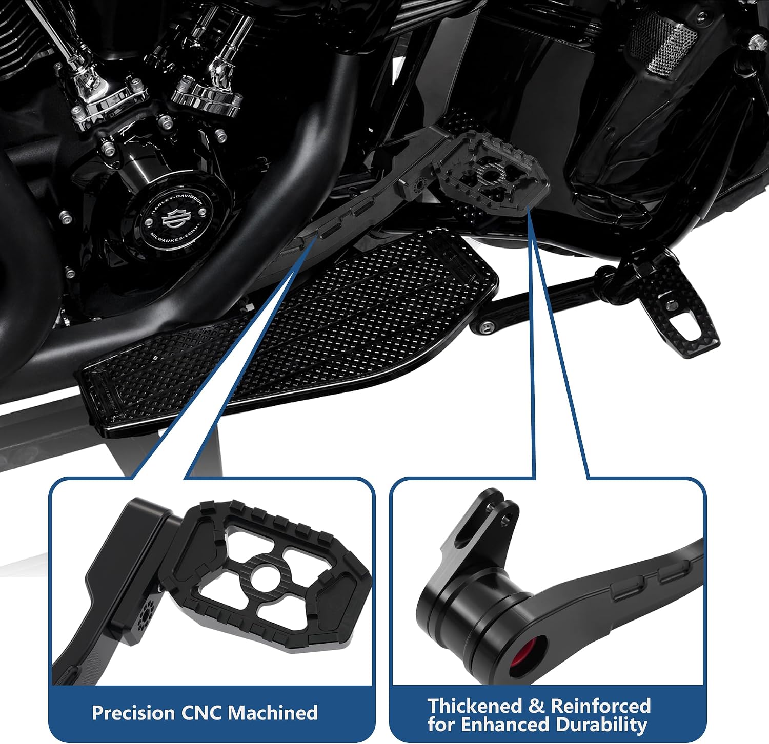 Black CNC Aluminum Extended Brake Arm Pedal Lever for Harley Touring Trike 2014-2025, Road Glide Street Glide Electra Glide Road King