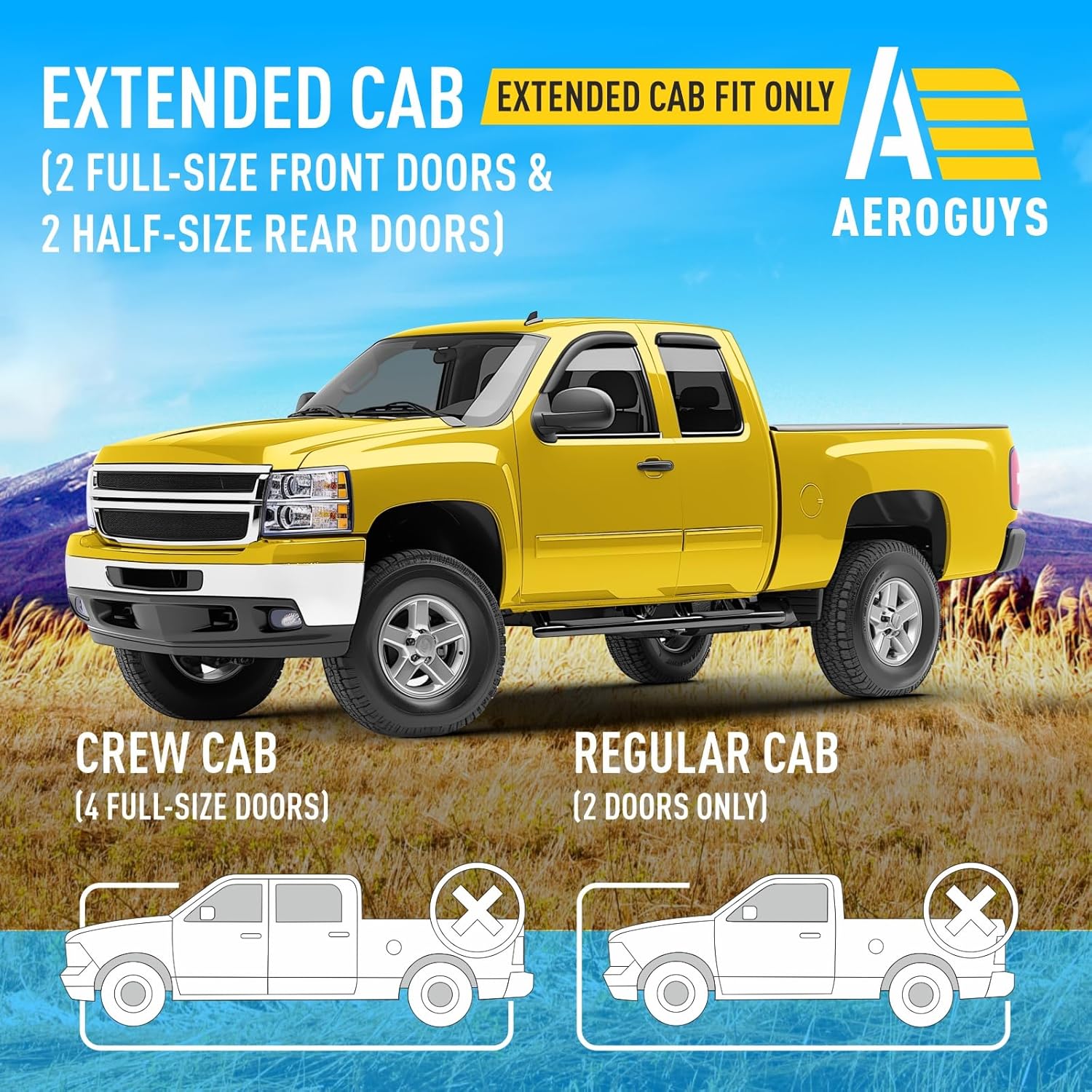 Extra Durable Window Deflectors Tape-On Window Visors Rain Guards Fit for Chevrolet (Chevy) Silverado 1500 2007-2013 Extended Cab,Sun Visors,Wind Vent for Shades, Exterior Car Accessories- 4pcs.AG0014