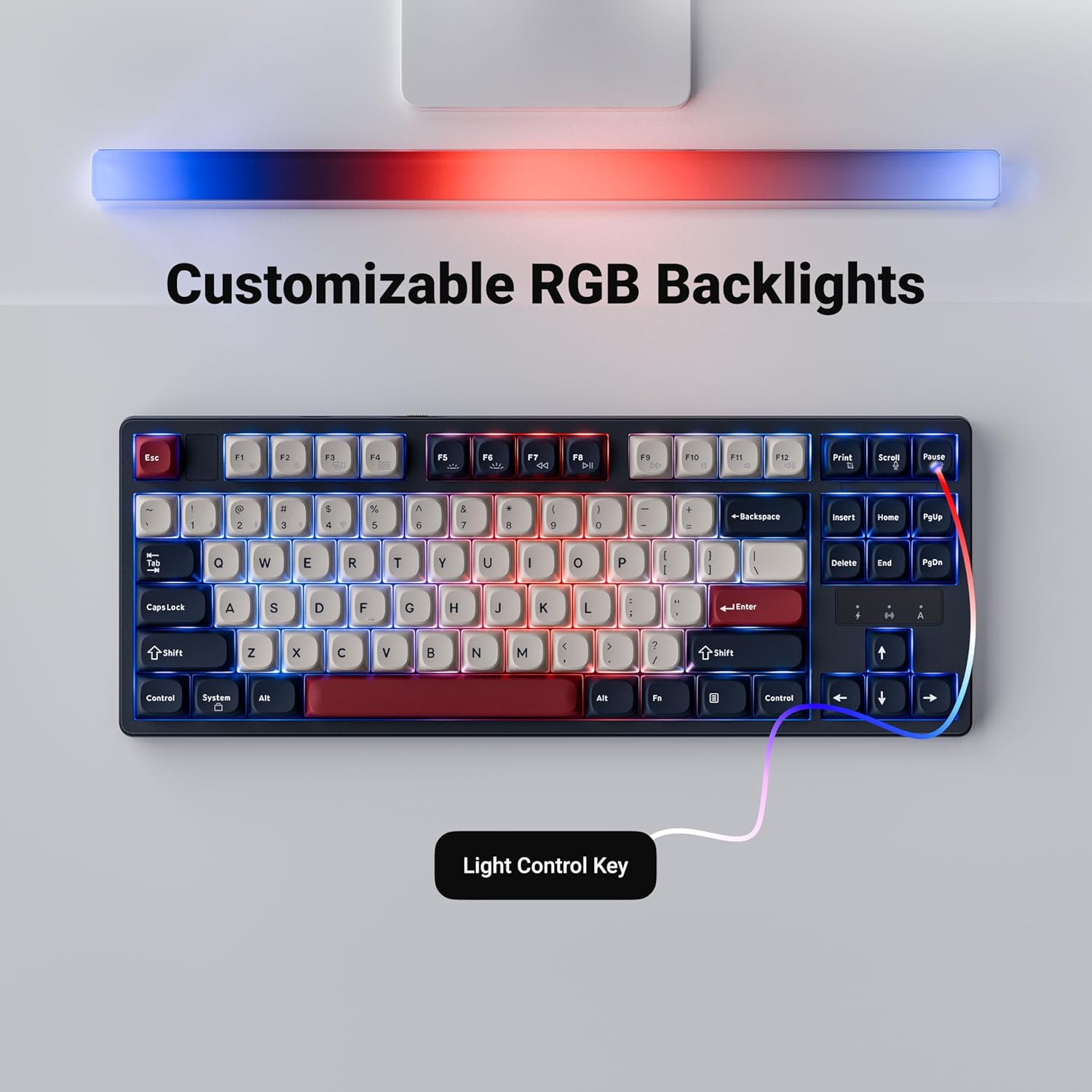Keychron KJ4 Wireless Custom Mechanical Keyboard, 2.4 GHz Bluetooth QMK 80% Layout RGB, Hot-swappable Red Switch Compatible with Mac Windows Linux, PBT Durable Keycaps for Gaming - Dark Blue