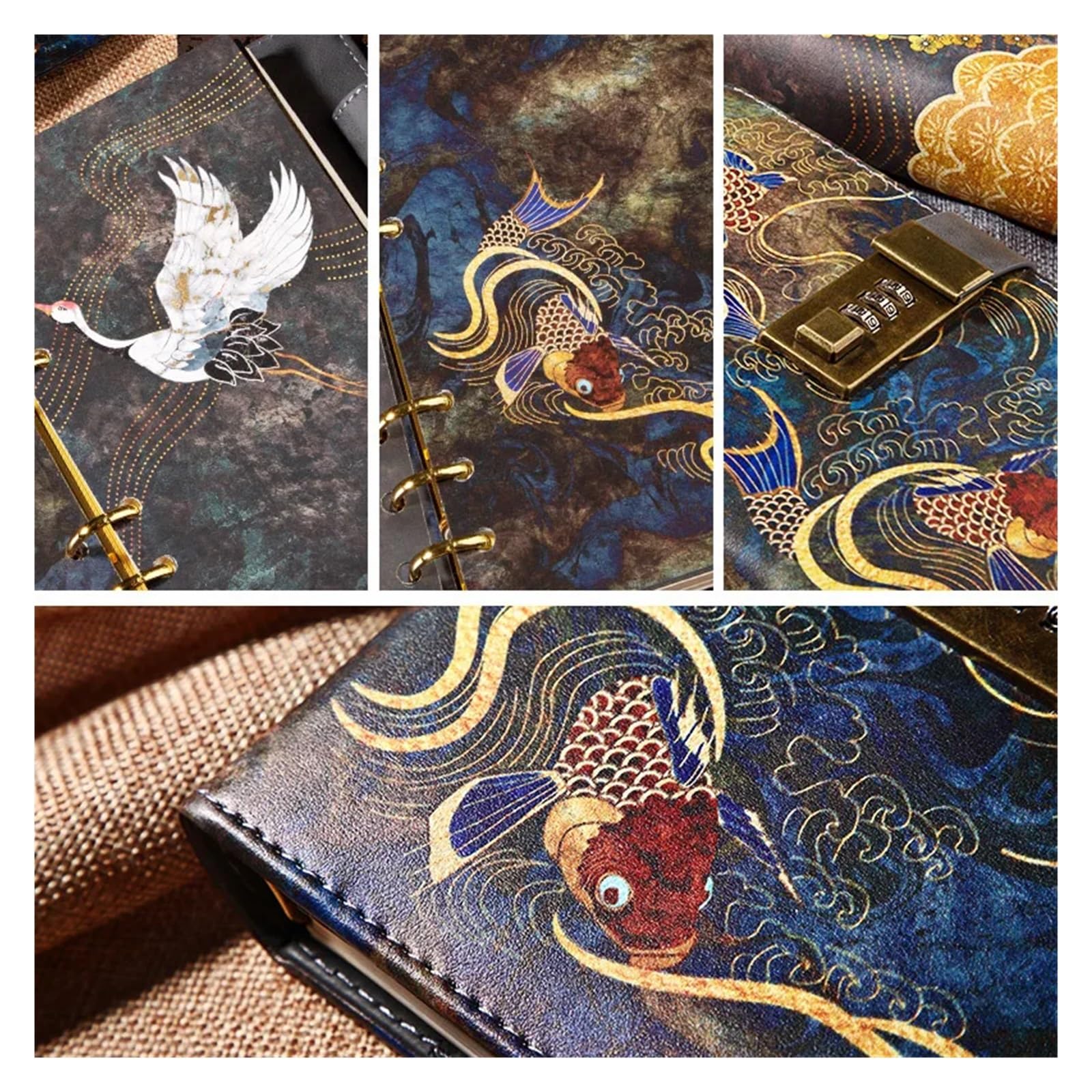 Tagebuch Mit Schloss A6 Chinesischer klassischer Stil mit Schloss, Passwort, Tagebuch, Büchern, Federbinder-Notizbuch (ohne Stift)(Cryprinus carpiod)