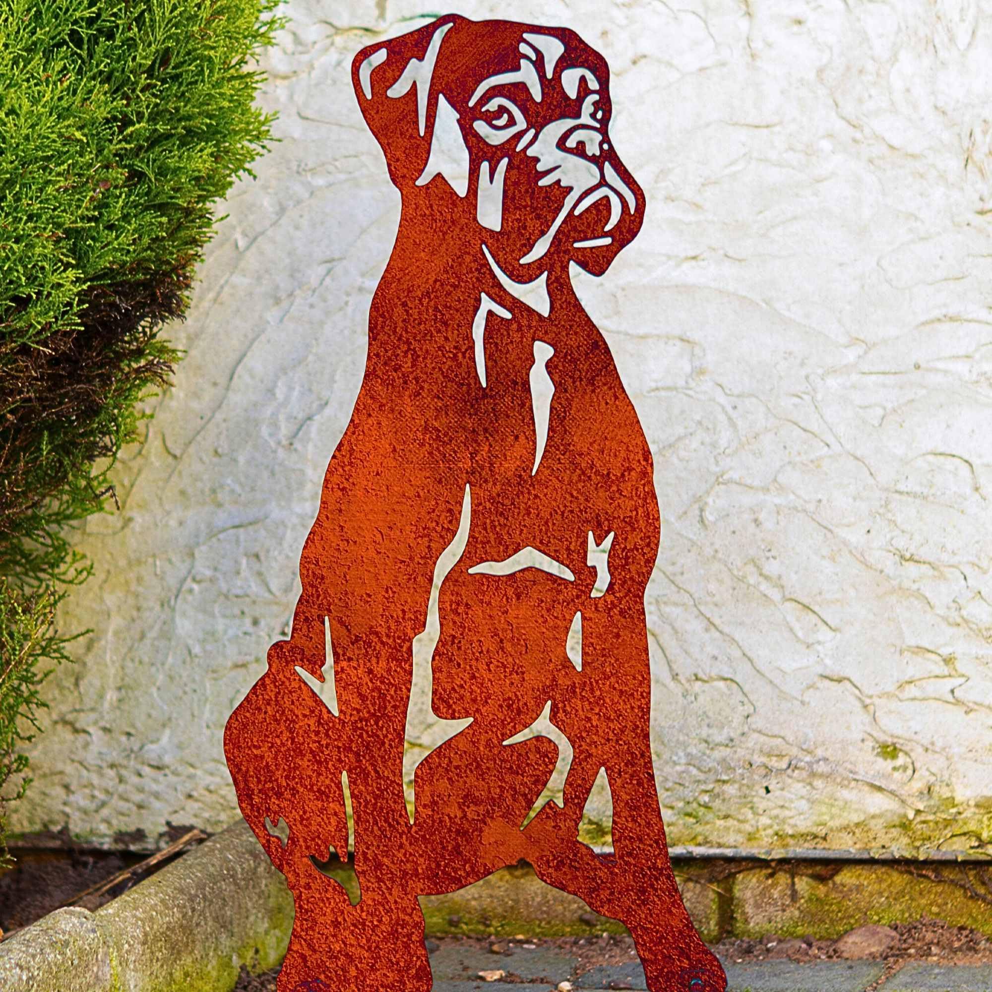 Boxer Dog Memorial Statue, Pet Loss Garden Ornament, Grave Stone, Metal Dog Silhouette, Pet Loss Bereavement Gift, Sympathy Present, Outdoor Sculpture (Natural Patina)