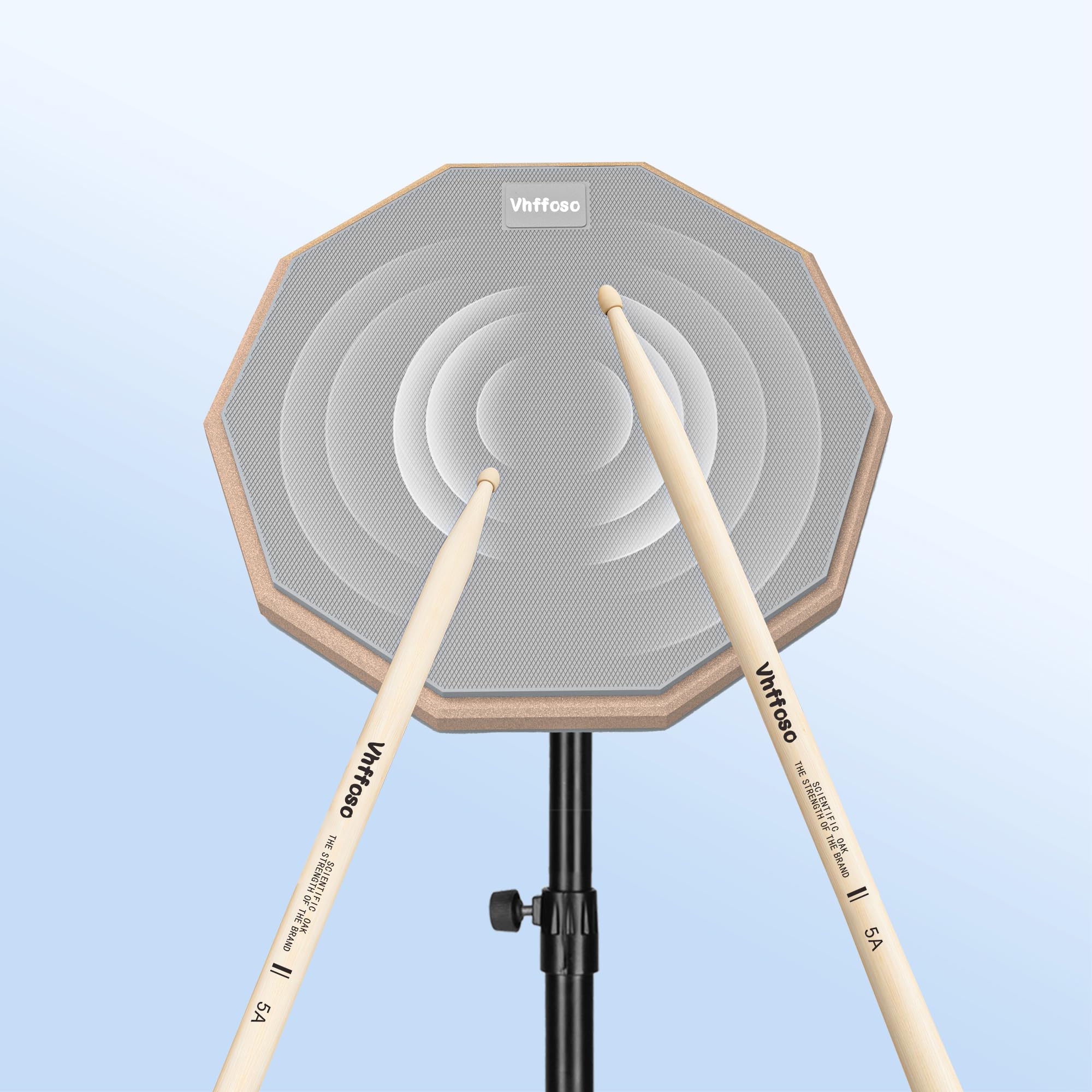12 Inch Practice Drum Pad with Stand, Sticks and Drum Stick Bucket, Beginner Snare Drum Pad with Drumsticks(one pair) and Carrying Bag, Double Sided Silent Drum Pad (Gray)
