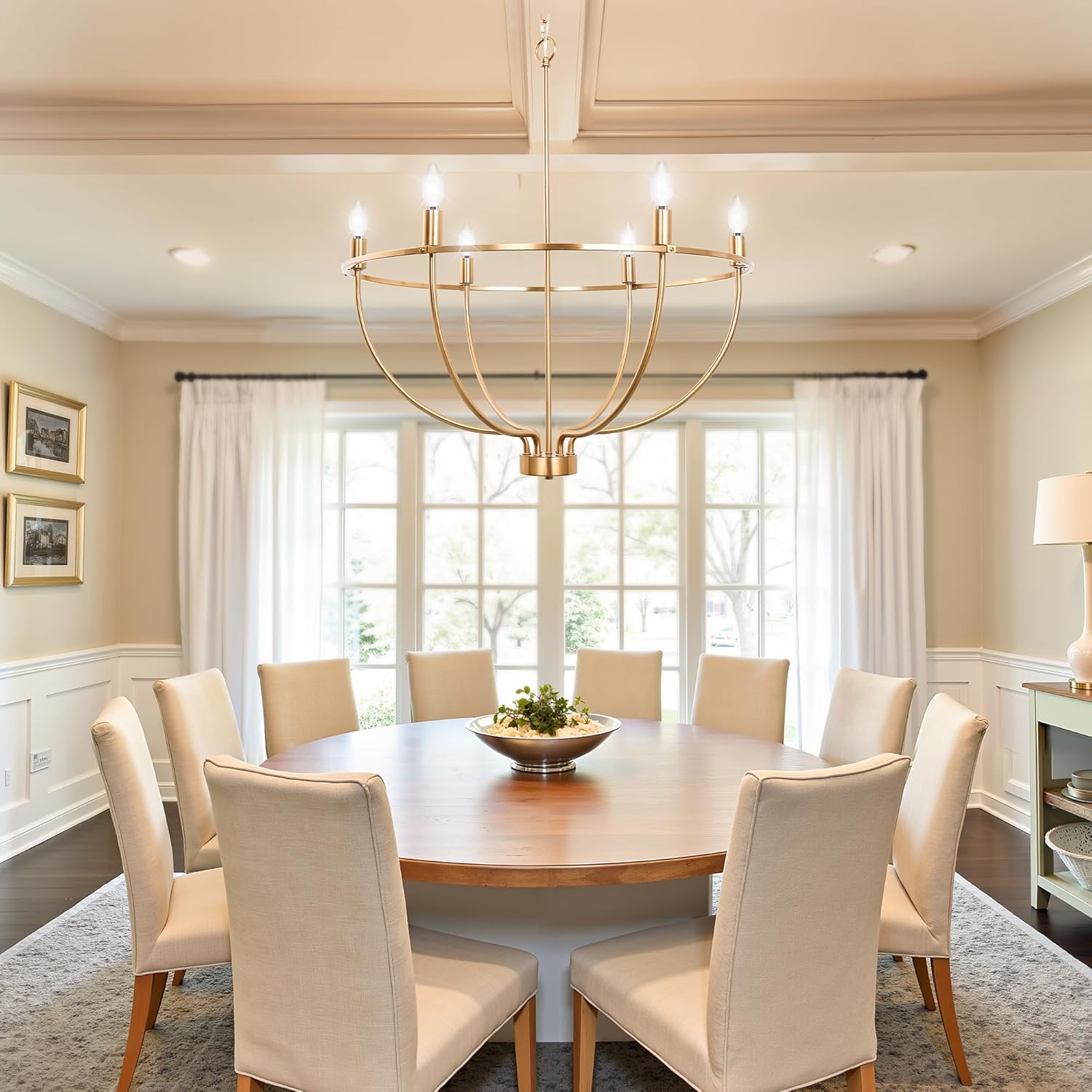 DORESshop Modern Chandelier for Dining Room, 6-Light 28.5" Gold Farmhouse Gold Chandelier for Bedroom, Adjustable Height Dining Light Fixtures for Kitchen Island Living Room Foyer Entryway