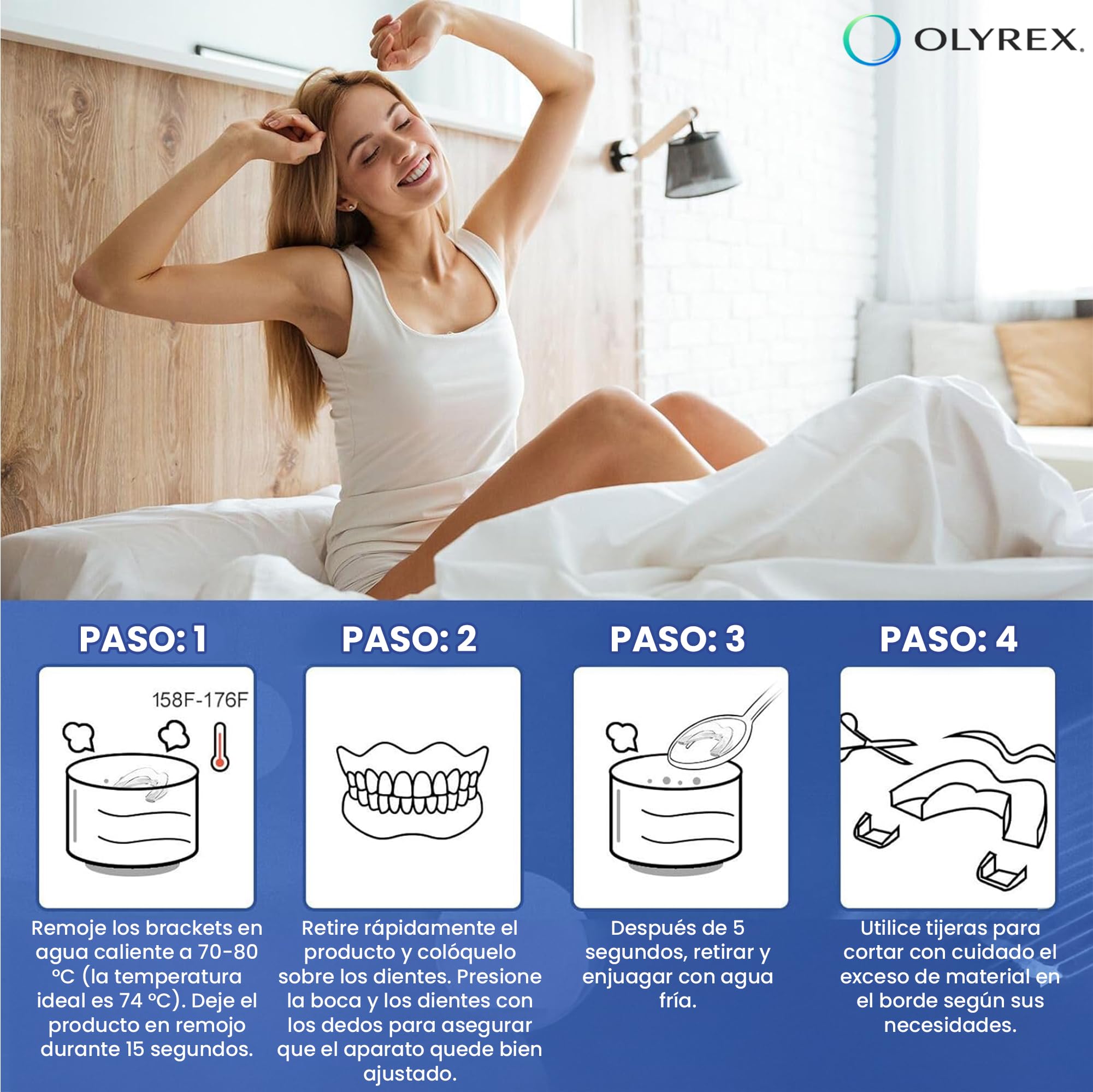 Ferula Descarga Bruxismo 4 Piezas 2 Tamaños – Protector Bucal para Bruxismo y Antironquidos – Férula Dental Noche Ajustable, Moldeable y Reutilizable – Protección contra Rechinar de Dientes – OLYREX® — view 7