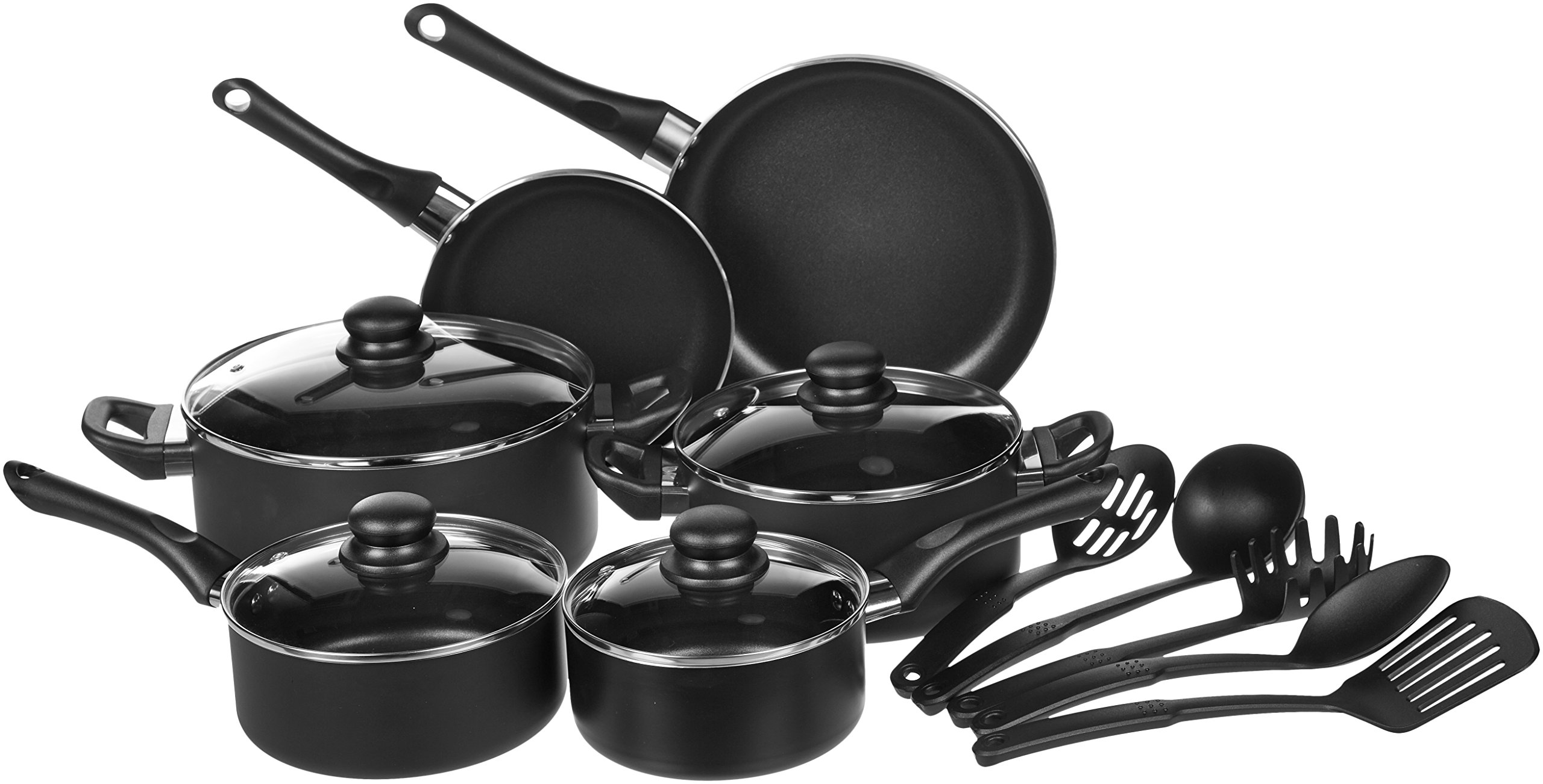 Monix Europa - Set de cubiertos 24 piezas de acero inoxidable con cuchillo chuletero, acabado pulido brillo. + Amazon Basics - Juego de utensilios de cocina antiadherentes, 15 piezas