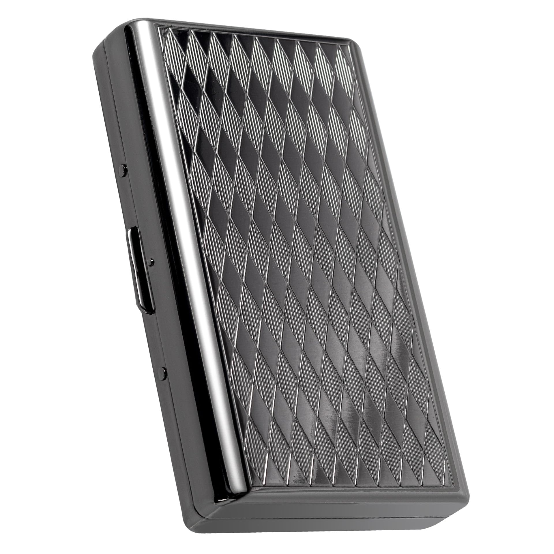 Goshentech Retro Metal lozenge space pattern case,14 Capacity,Metal Plated Metallic Glossy Black,Double-Sided,Bank Card case, Cash Box(100mm King Size) (gun black)