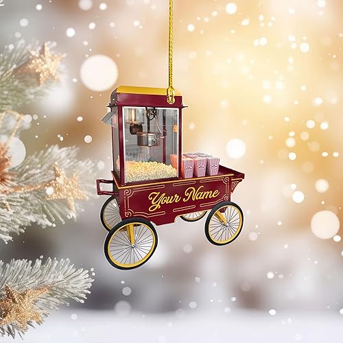 Miniatura 8 de Adorno de Navidad personalizado de máquina de palomitas de maíz 2025, caja de palomitas de maíz plana 2D, decoración de árbol, regalo único para