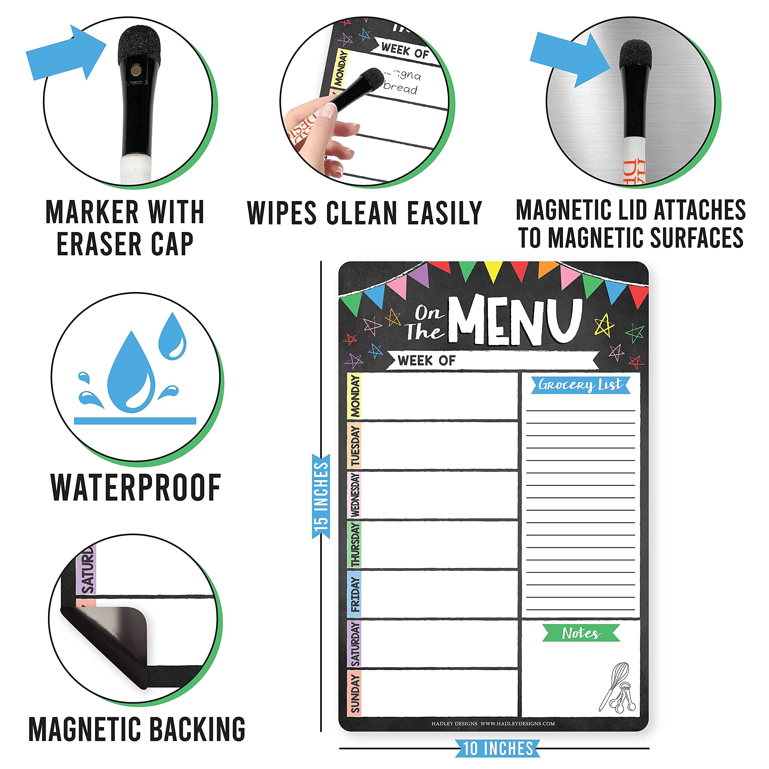 Weekly Meal Planner Dry Erase Board for Refrigerator Colorful