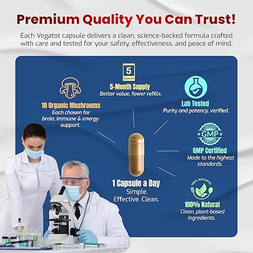 Miniatura 6 de Suplemento de hongos 10 en 1 de alta resistencia - Melena de león, Cordyceps, Reishi - Suplementos cerebrales para memoria y concentración.