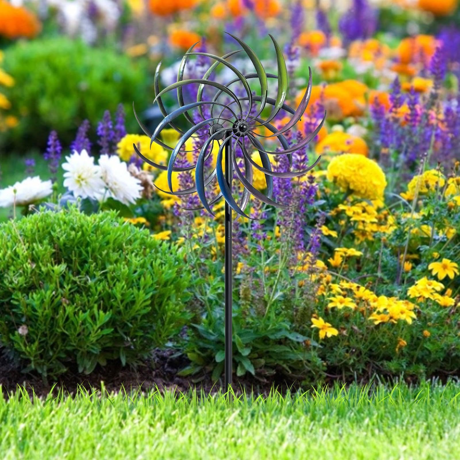 Metall Doppel Windrad mit Gegenläufigen Rotoren | 200x40cm Windspiel Windmühle für Garten | Wetterfest und Standfest Garten Wind Spinner, Gartendeko Gartenstecker für Draußen