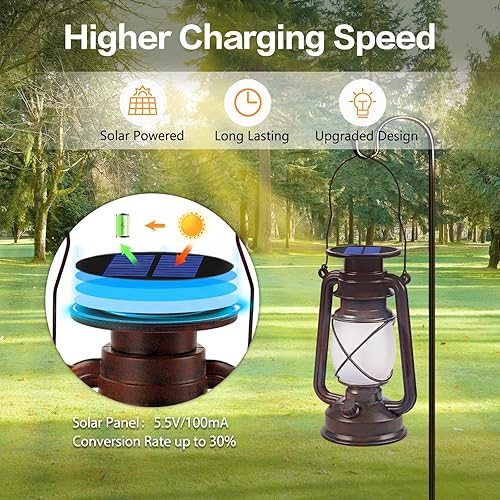 Miniatura 8 de Faroles solares impermeables para exteriores, paquete de 2 linternas vintage de bronce con llama bailarina luces colgantes LED, lámparas para