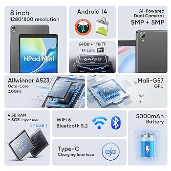 Amazon.com : N-one Android 14 Tablet, 8 inch HD Screen 8