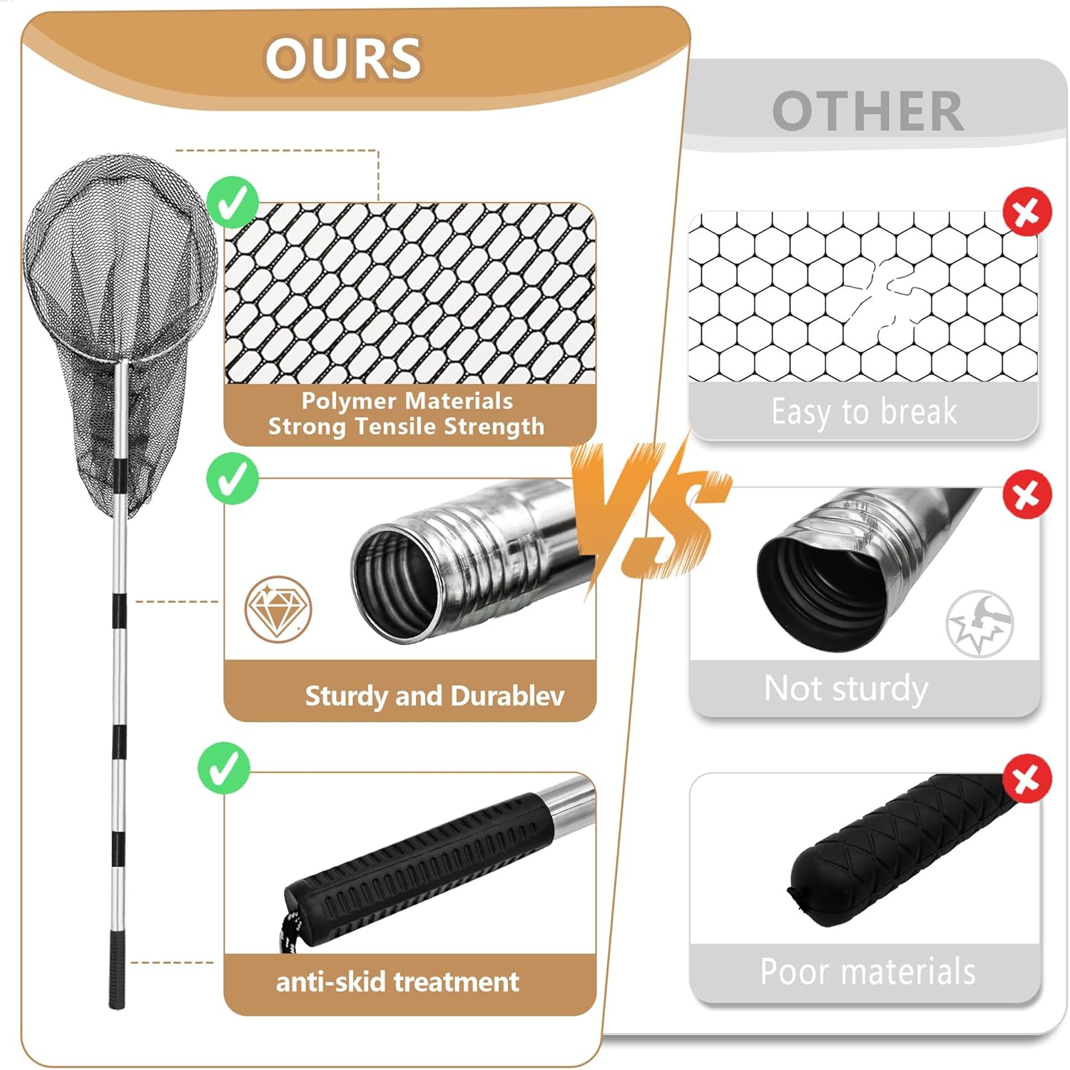 catch net - small animal catcher for chicken, duck, goose, fish, cat, bird, raccoon, dog and others (detachable handle 16 "-78" with 16" net opening)