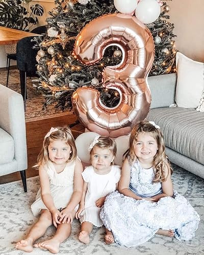 Miniatura 3 de Globos grandes de 40 pulgadas de oro rosa con el número 3, tamaño extra grande, globos de helio de Mylar para fiestas de cumpleaños, decoraciones de