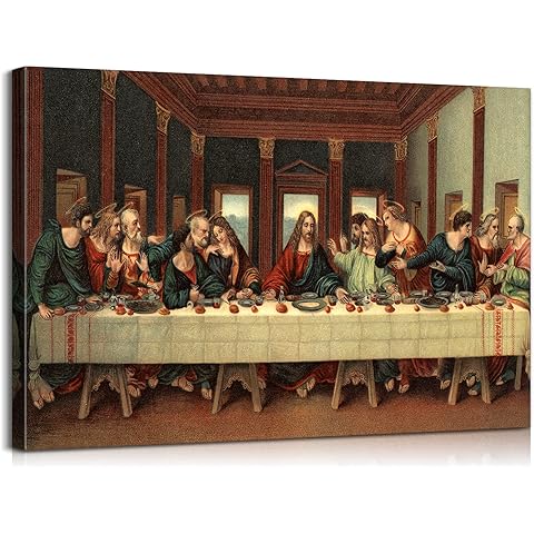 The Last Supper Wall Art - Christian Art with Wooden Frame - Jesus Paintings & Religious Wall Decor Last Supper Picture for Dining Room - Lightweight & Easy to Hang, 24x36 Inches