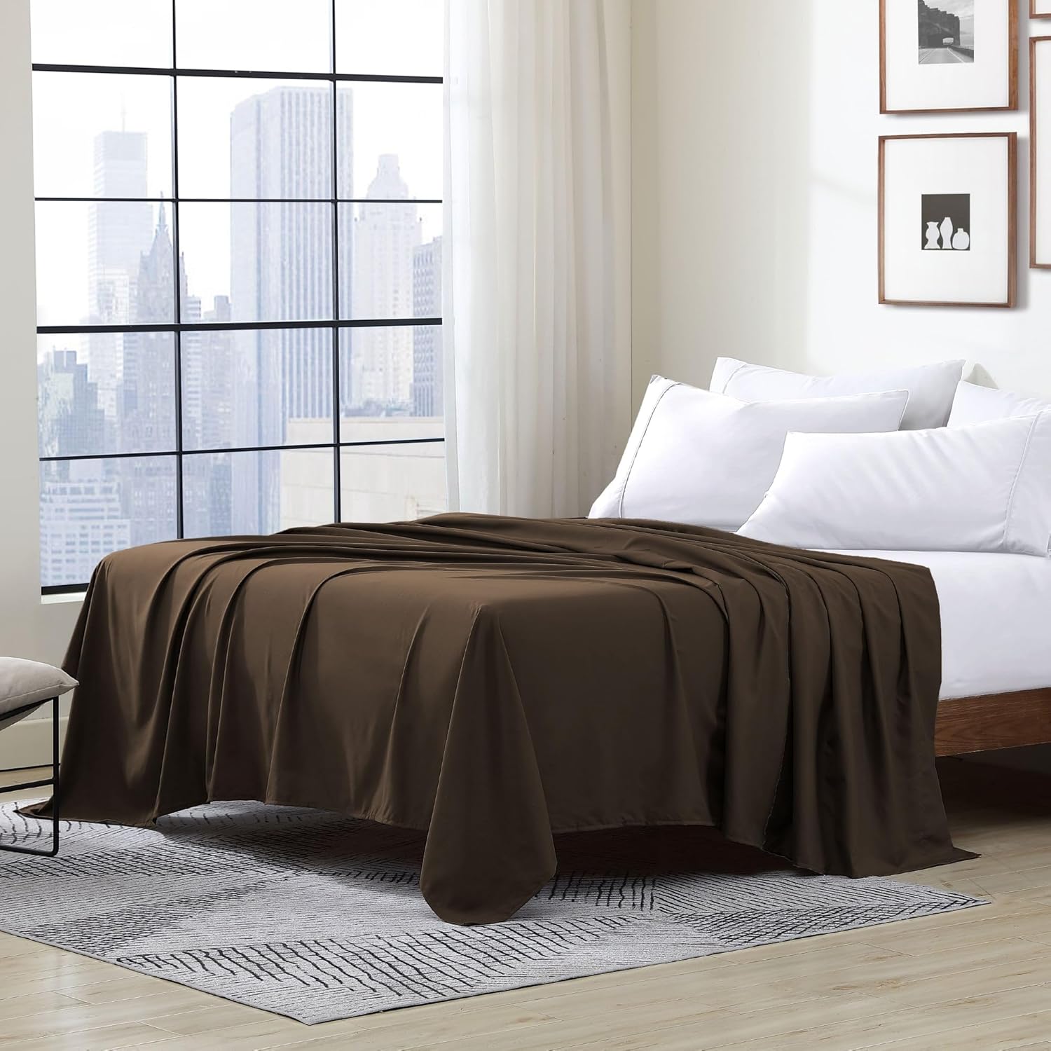 Cathay Home Hotel Luxury Wrinkle & Fade Resistant Double Brushed Ultra Soft Microfiber 1-Piece Single Flat Sheet - Chocolate, Twin (66" x 96")