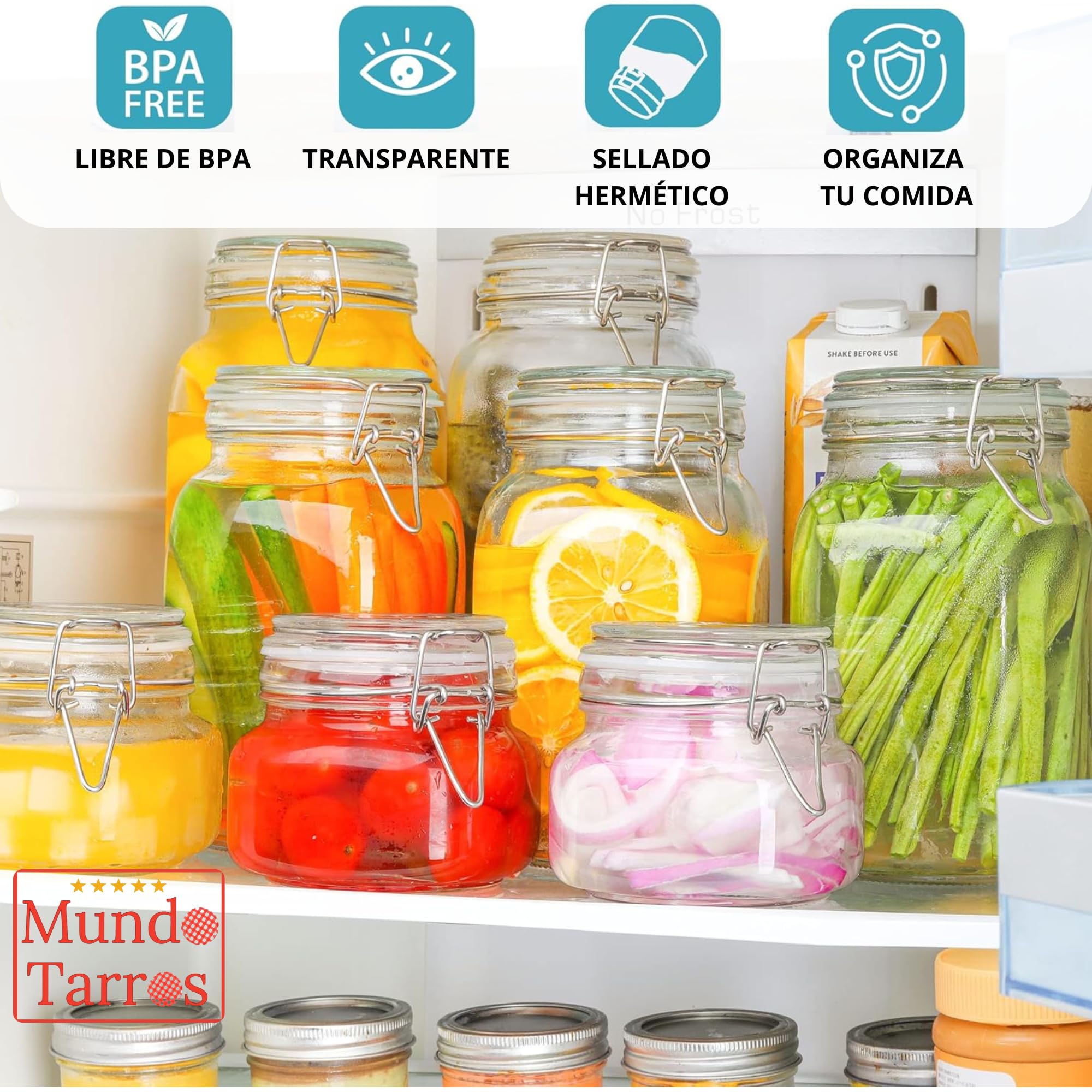 12 Tarros de Cristal Herméticos 1 litro - Con Etiquetas + Ebook de 102 Recetas - Tarros para Conservas, Mermelada, Encurtidos, Fermentar - Vidrio Resistente (12)