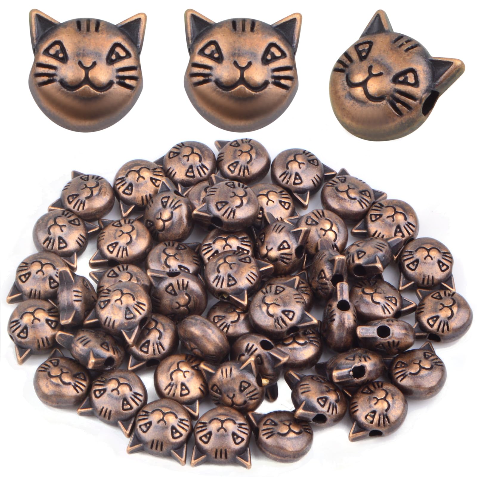 JMKTOOL 50 Pieces Cat Head Beads Tibetan Alloy Kitten Spacer Beads Animal Head Charm Beads Accessories for DIY Bracelet Necklace Earrings Jewelry
