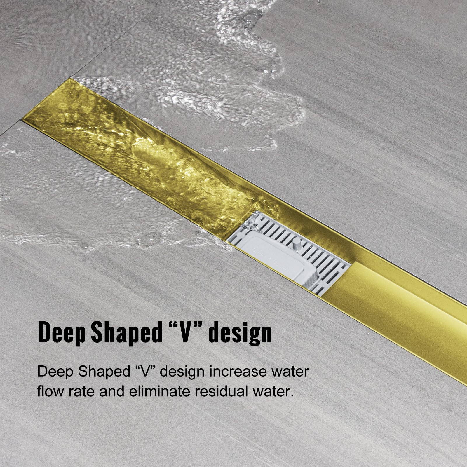 Duschrinne 120 cm, Gold Befliesbar Edelstahl Duschrinne flach | Edelstahl Bodenablauf Komplettset mit Siphon Haarsieb