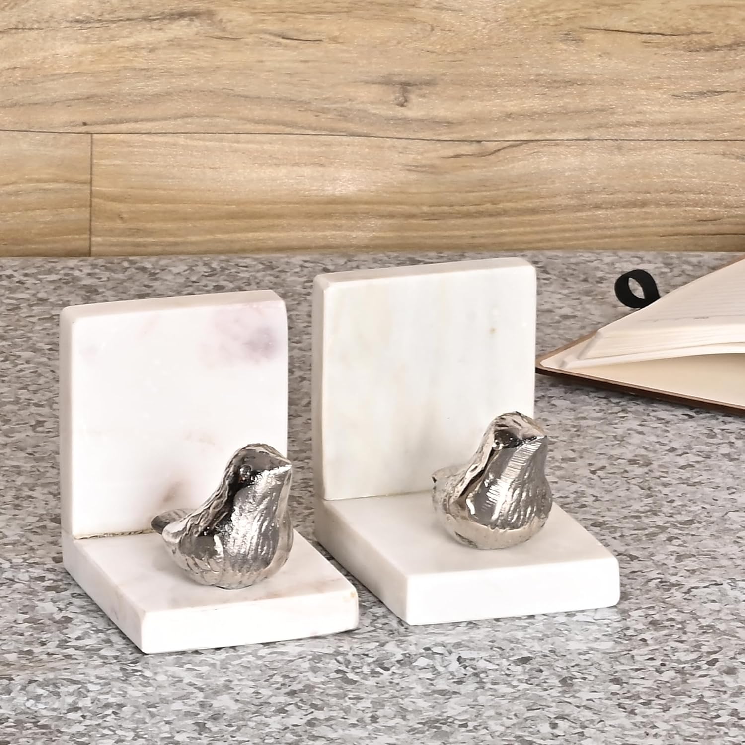 Suhaavi Vintage Style Decorative Birds & Books SilverColored Marble