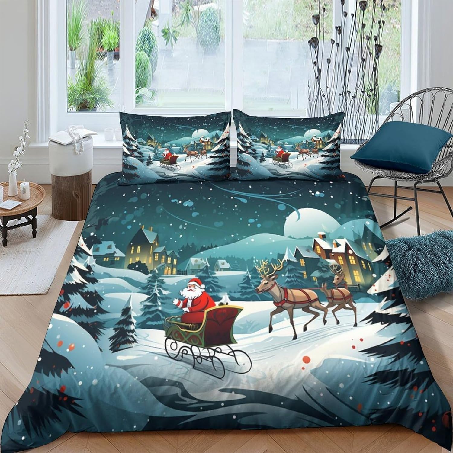 Parure de lit Noël 260x230 cm avec housse et taies pour vos nuits festives
