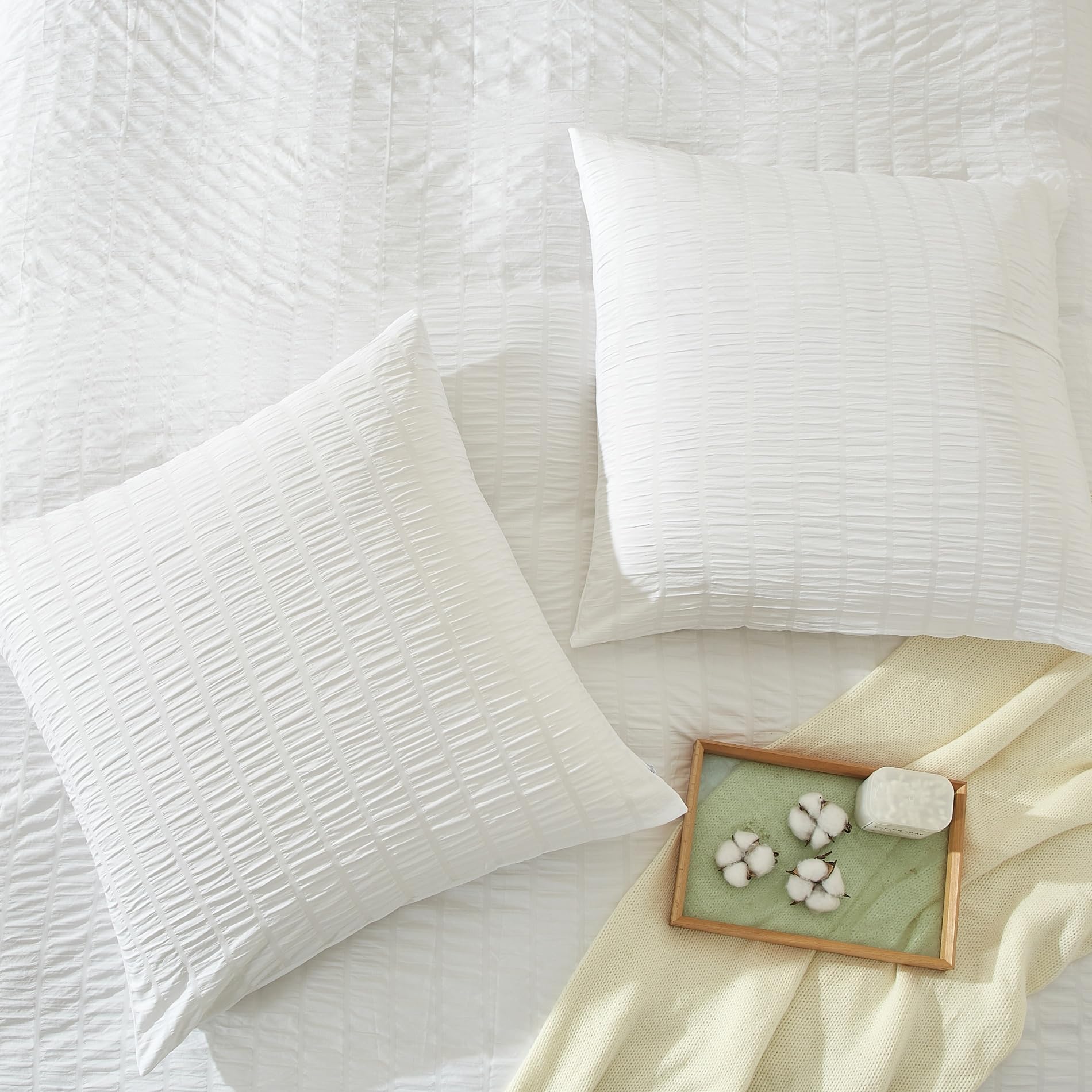 Seersucker - Ropa de cama de 220 x 240 cm, diseño a rayas, color blanco, 3 piezas, suave y transpirable, microfibra, funda nórdica con cremallera y 2 fundas de almohada de 80 x 80 cm
