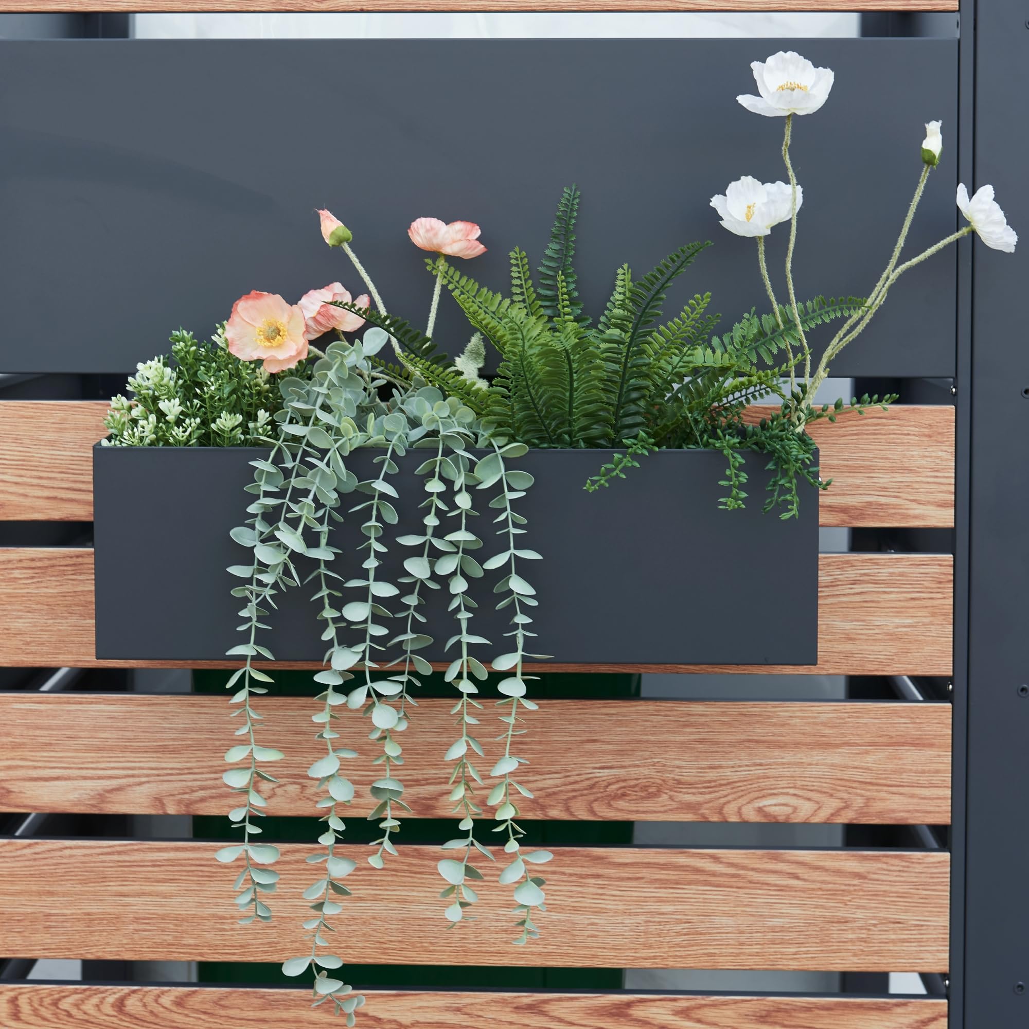 [en.casa] Jardinera Colgante con Orificios de Drenaje Macetero Exterior o Interior con 2 Ganchos para Flores Hierbas de Cocina Acero Galvanizado 50x12x15 cm - Antracita