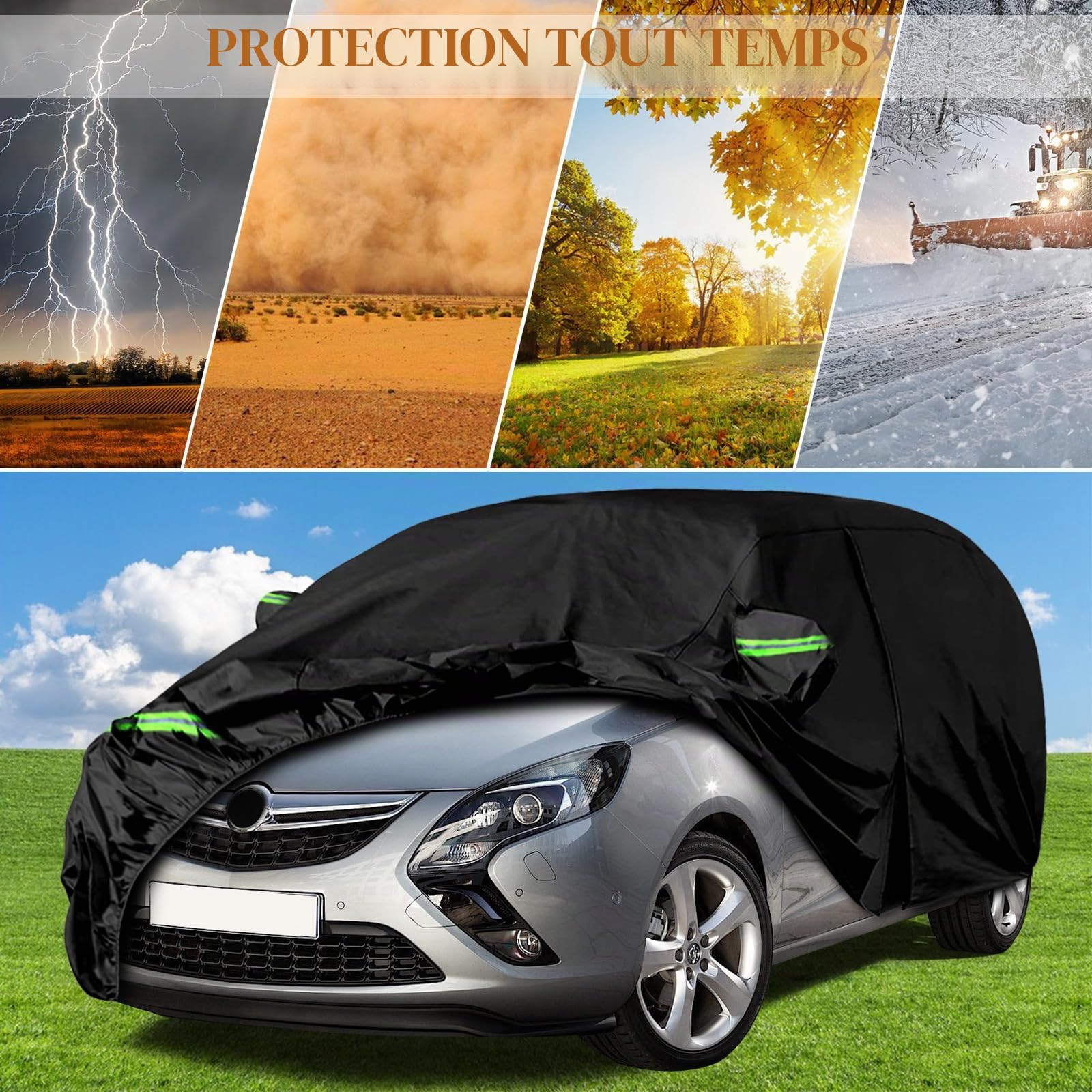 Bache Voiture Exterieur Remplacement pour 1999-2014 Opel Zafira A/B/OPC, Complètes Housse Protection Voiture 100% Etanche Anti Soleil Neige Poussière, Bâche de Protection avec porte à glissière