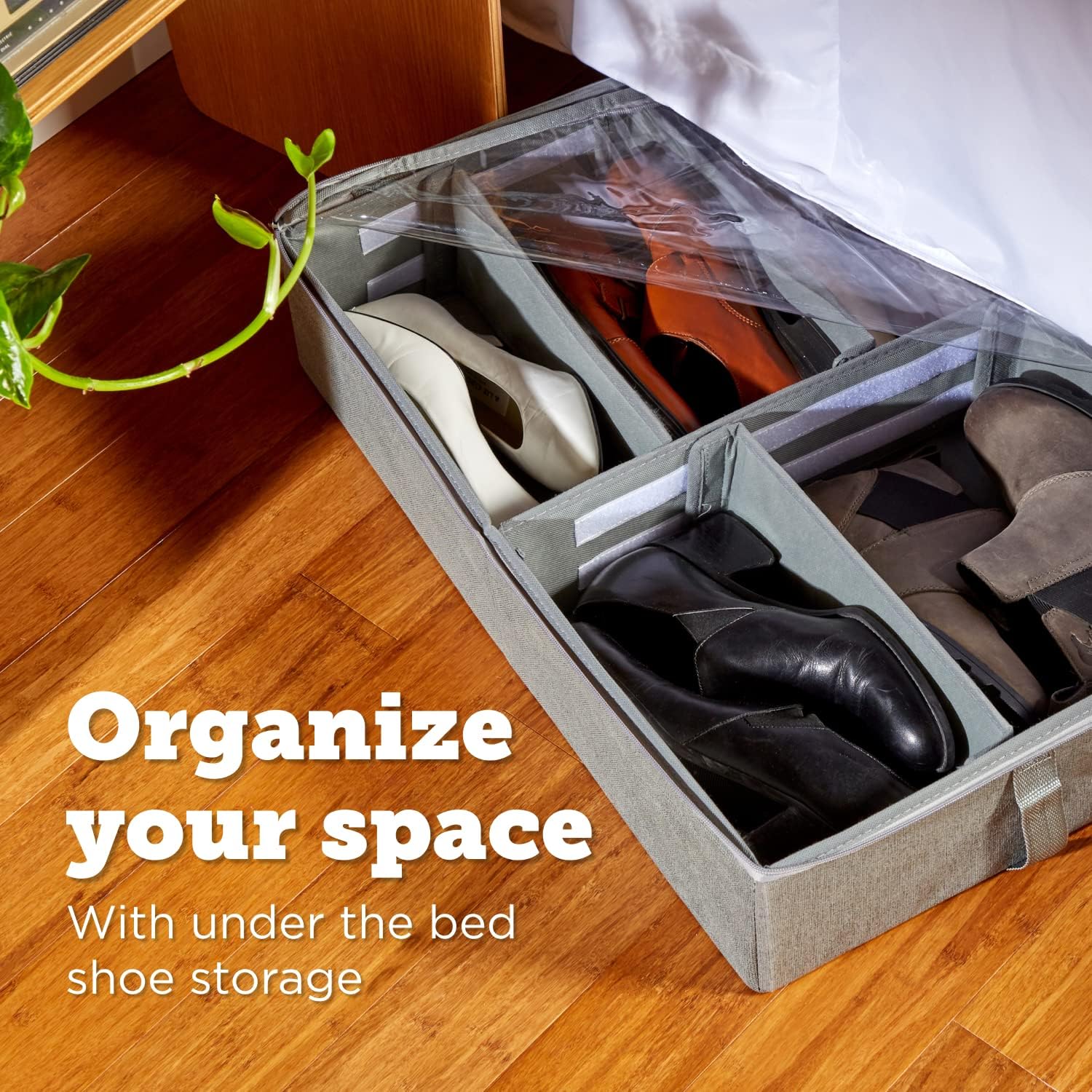 storageLAB Slim Under Bed Storage Containers, Adjustable Dividers for Shoes, Closet Organizers and Storage Bins, Space-Saving Underbed Organizers for Shoes and Accessories - 2 Pack, Gray
