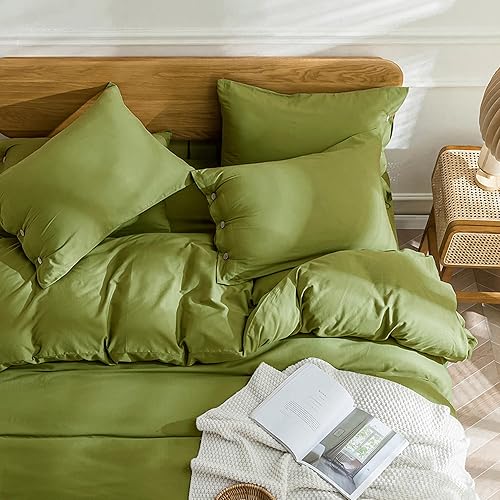 Miniatura 3 de JELLYMONI Funda nórdica de algodón lavado de color sólido con botón Clousure