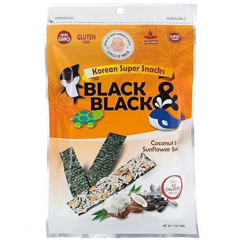 UNCLE NICK Korean Super Snacks - Bocadillo de algas negras y negras con semillas de coco y girasol, 1 onza (paquete de 3)