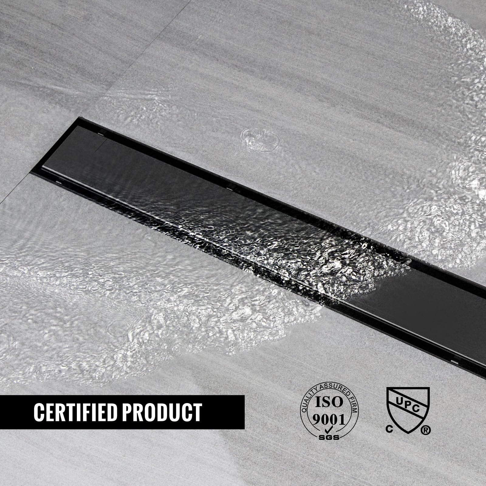 Canale doccia 90 cm, Nero Canale doccia piastrellato extra piatto, scarico pavimento in acciaio inox Set completo con filtro a sifone a 360°