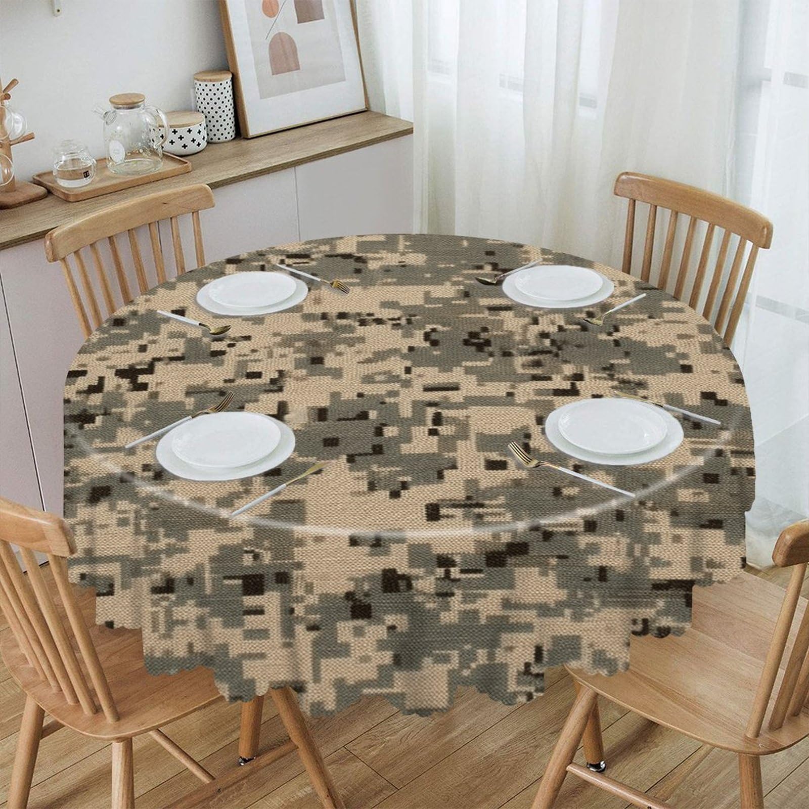 VstaDank Army Digital Camouflage Round Tablecloth Wipeable Round Polyester Tablecloth Waterproof Wrinkle Free Indoor and Outdoor Table Cover 60 Inch Decorative Farmhouse Table Cloth for Dining