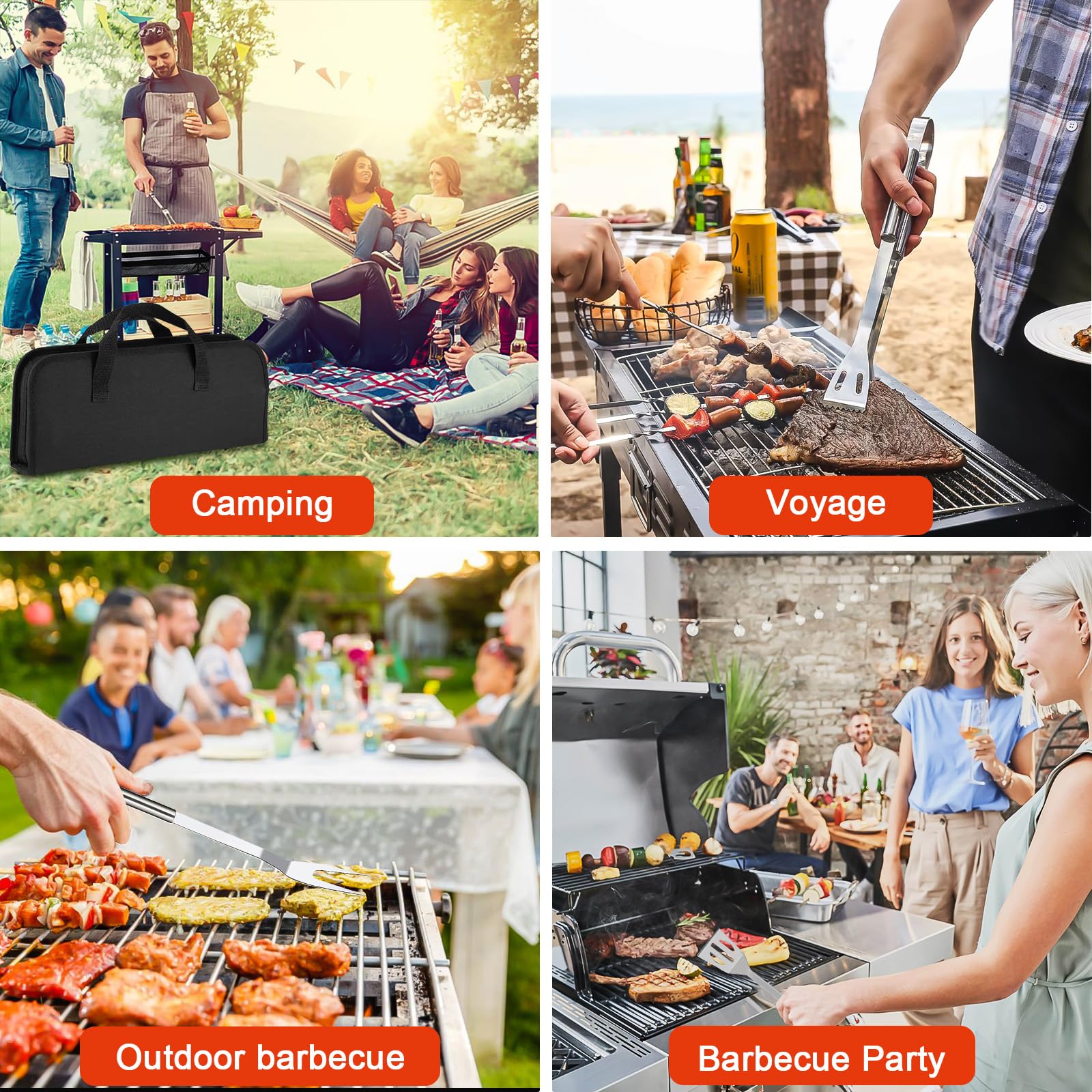 Set de Barbecue en Acier Inoxydable 27 Pièces, Ustensiles de Grillade Professionnels avec Sac de Rangement