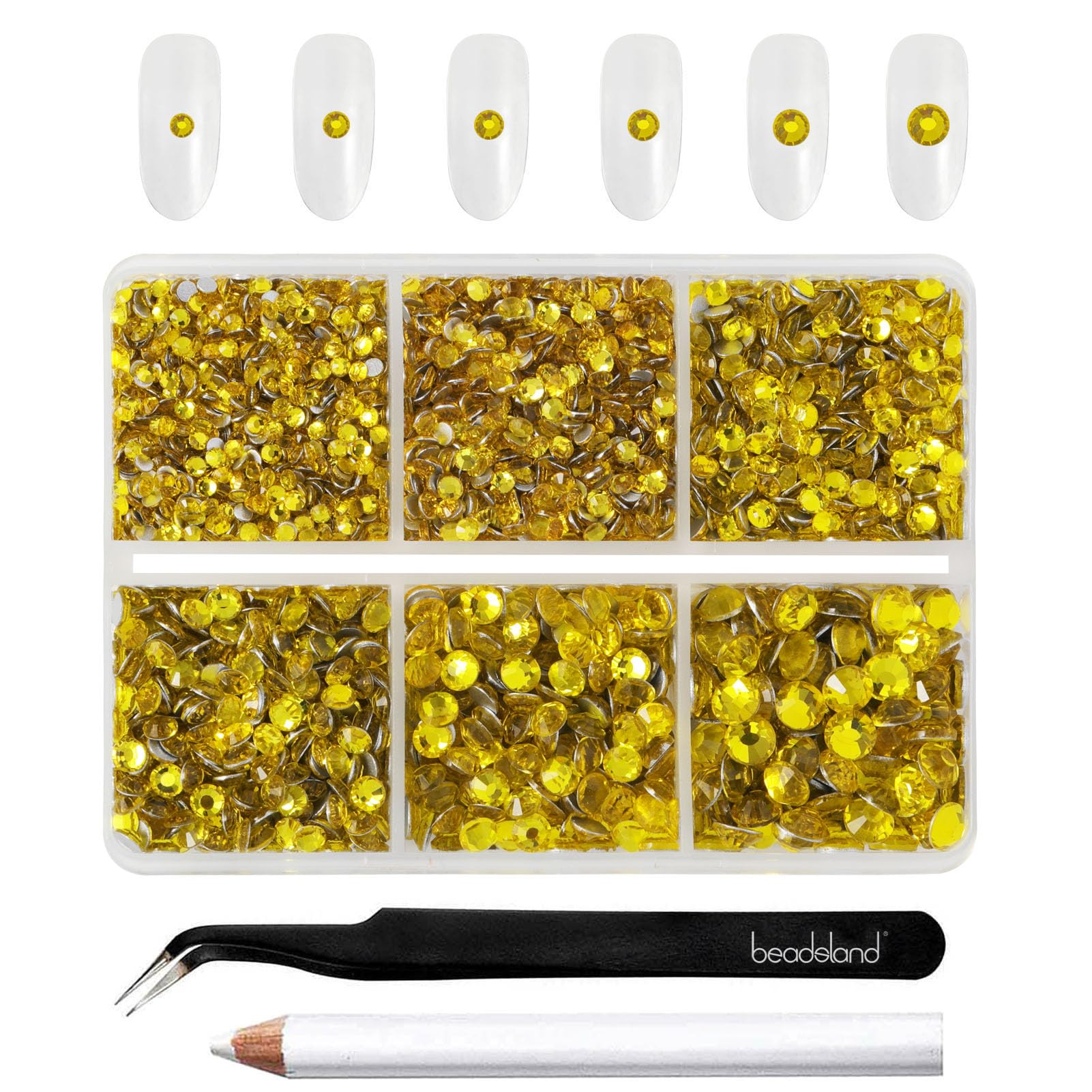 Beadsland Flatback Rhinestones, Lemon Yellow, Mixed 6 Sizes 4300pcs