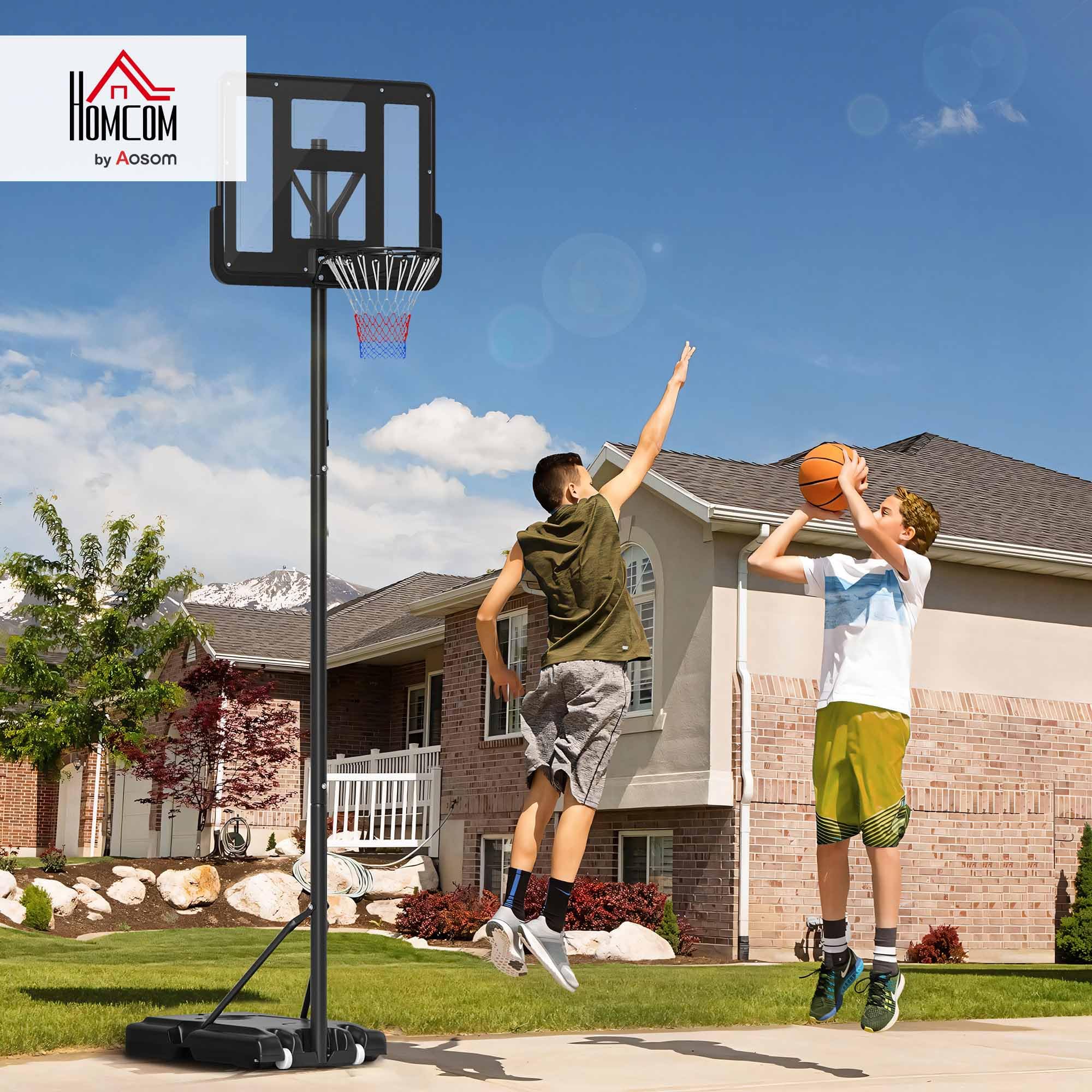 HOMCOM Canestro Basket Altezza Regolabile 160-305cm, Base con Ruote e Struttura in Acciaio, Tabellone in PVC Trasparente