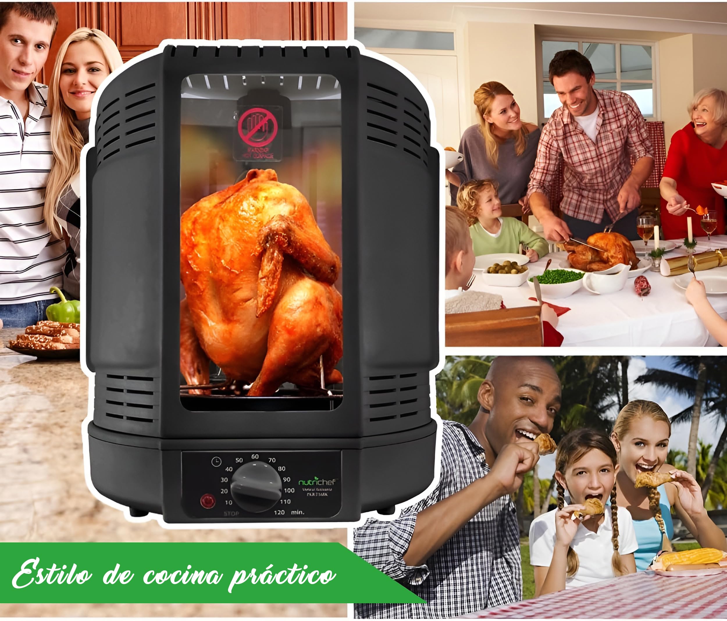 NutriChef Horno Giratorio Vertical de Sobremesa 700W Parrilla Eléctrica Rotativa para Pollo Kebab Shawarma
