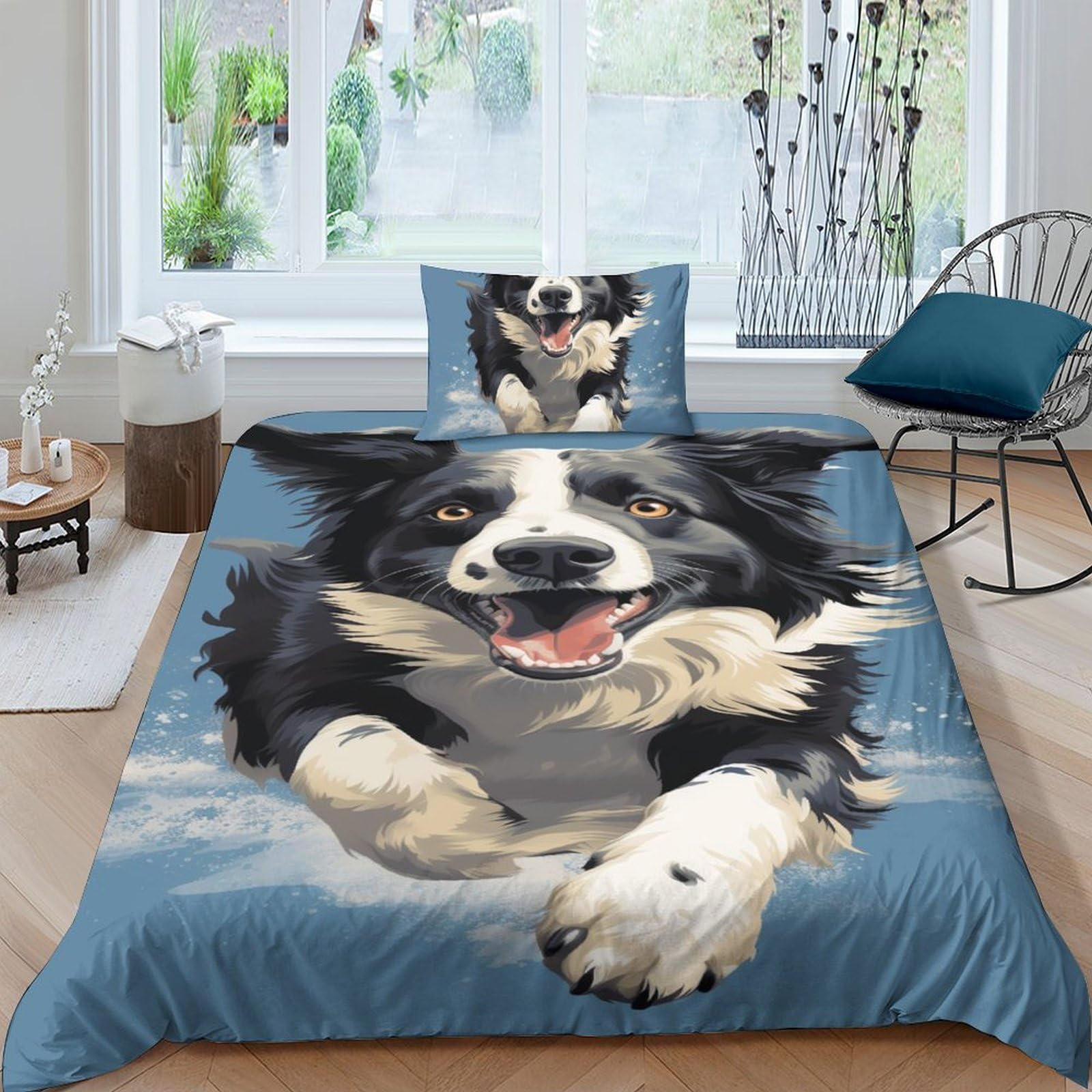 GPARSDDIO Border Collie Duvet Cover Sets 3 PCS Hotel Quality Quilt Cover Bedding Set Bed Covers with Pillowcases with Zipper Closure Breathable Stylish Comforter Single（135x200cm）