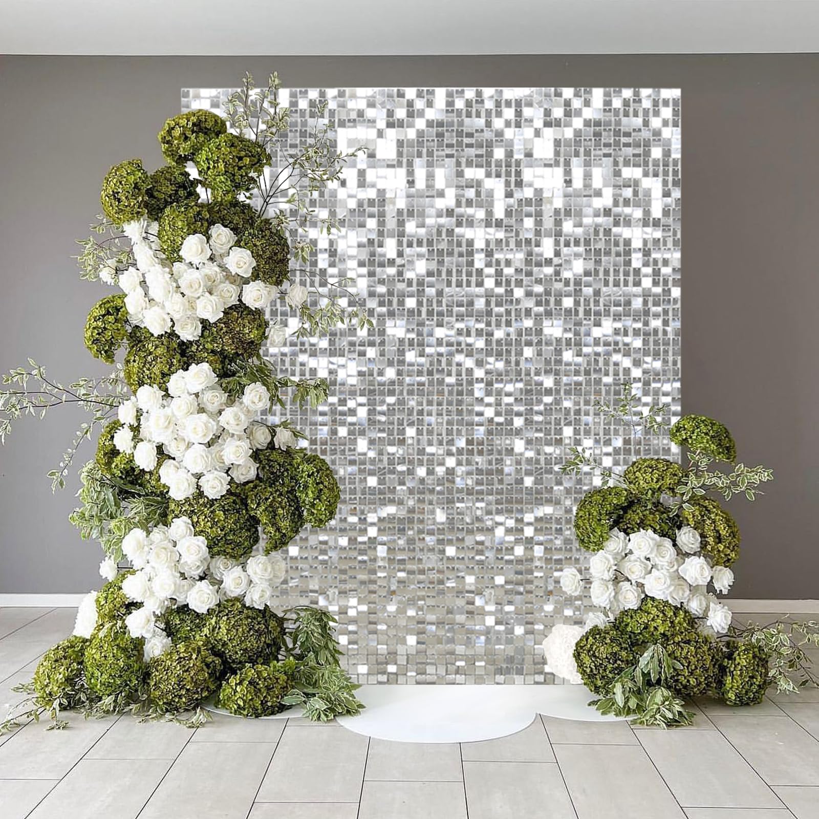 Silver Shimmer Wall Backdrop Sequin Wall Panel Valentines Day Backdrop Disco Backdrop for Wedding Bridal Shower Birthday Bachelorette Party Decorations(24 Panels)