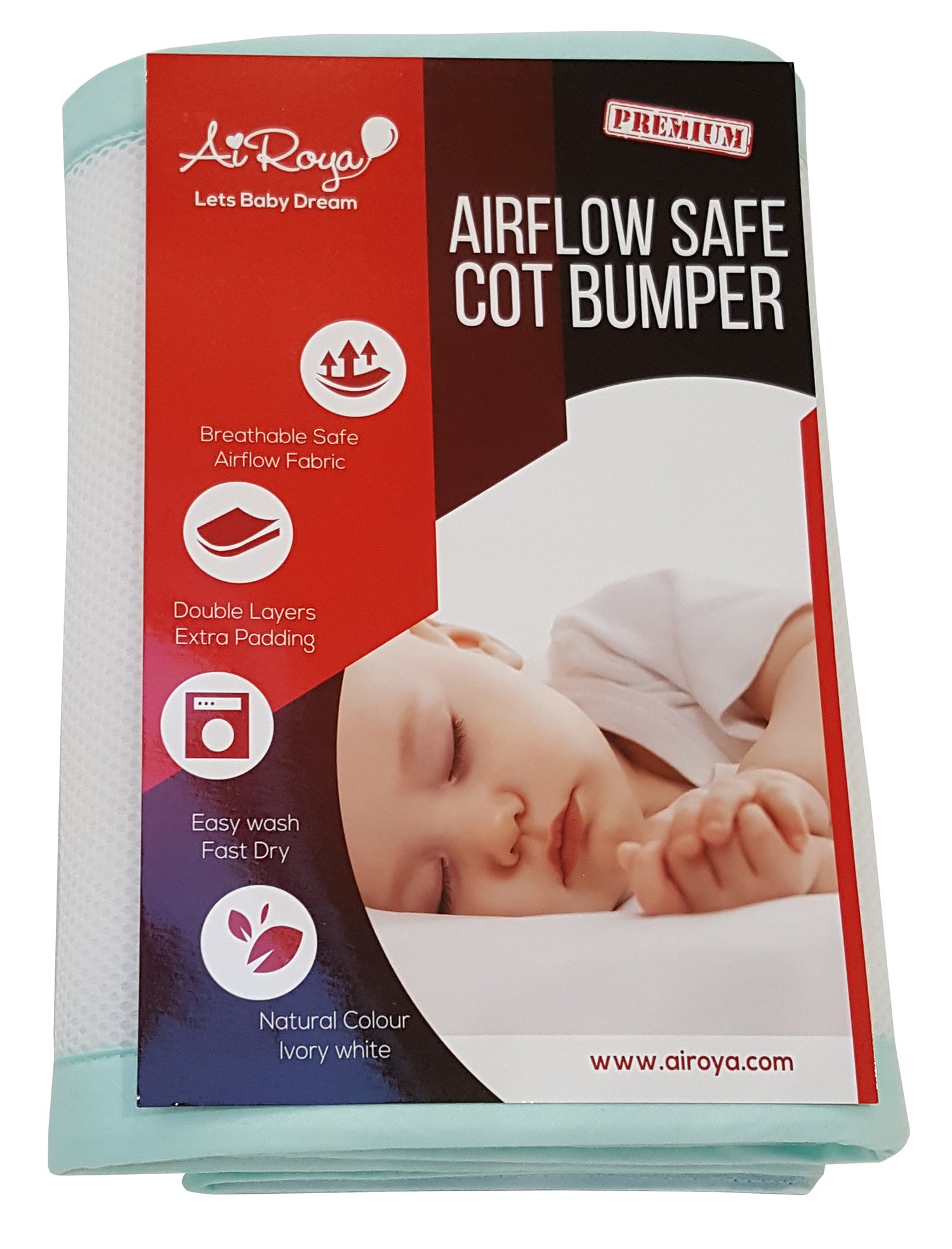 AiRoya Hochwertiger Umrandungsschutz aus atmungsaktivem 3D-Mesh-Polyester, Medium-Firm, Doppelschichtig für extra Polsterung, Ideal für Massive Babybetten mit Lattenrost am Ende