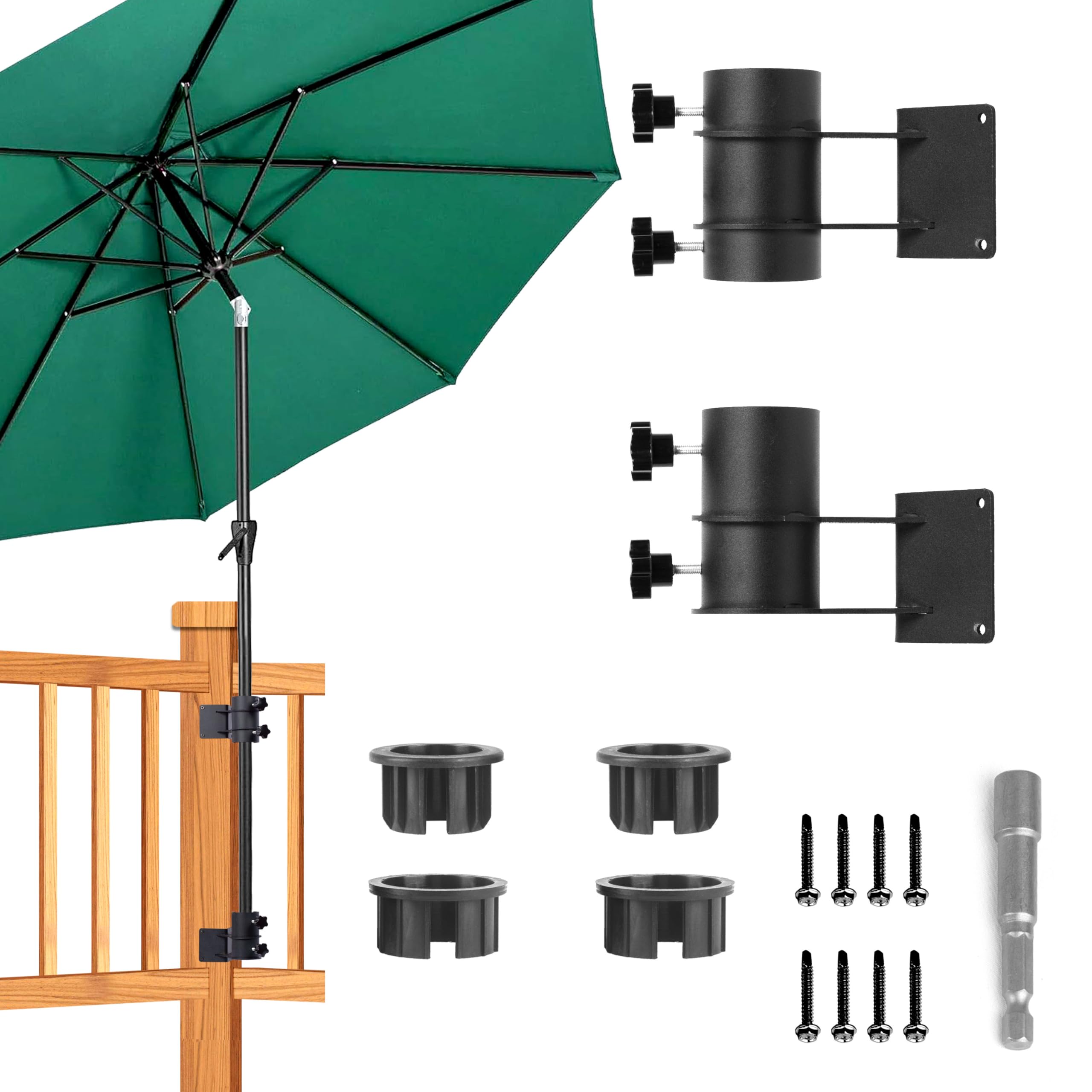 Fumive Patio Umbrella Base Umbrella Clamp Mount Bracket for Deck Railing, Mount to Deck, Balcony or Outdoor Courtyard (Corner Mount Fit Max OD 2 inch)