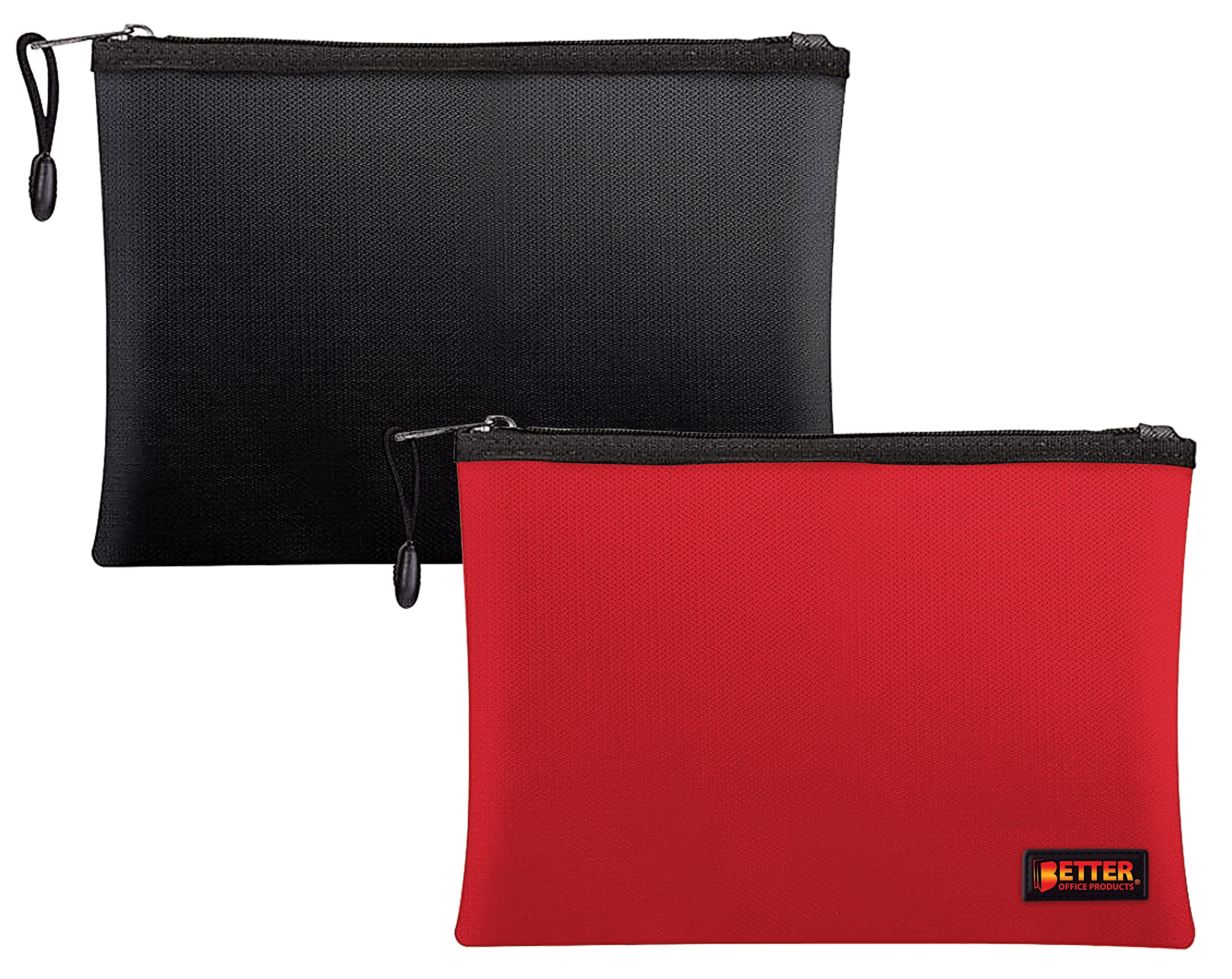 Better Office Products 2 Pack Fireproof Document Bag, 13.4" x 9.4", Storage Pouch with Zipper, Safe Storage Bag, Water-Resistant Material, Holder for Letter Size & A4 Documents (1 Red + 1 Black)
