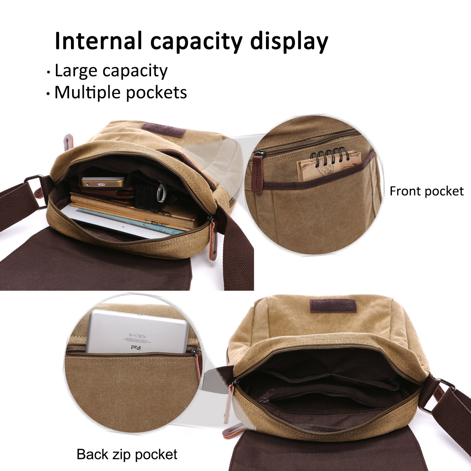 FANDARE New Borsa a Tracolla Uomo Affari Studente Viaggio Portatile Crossbody Bag Grande Capacità Multi-pocket Traspirante Tela