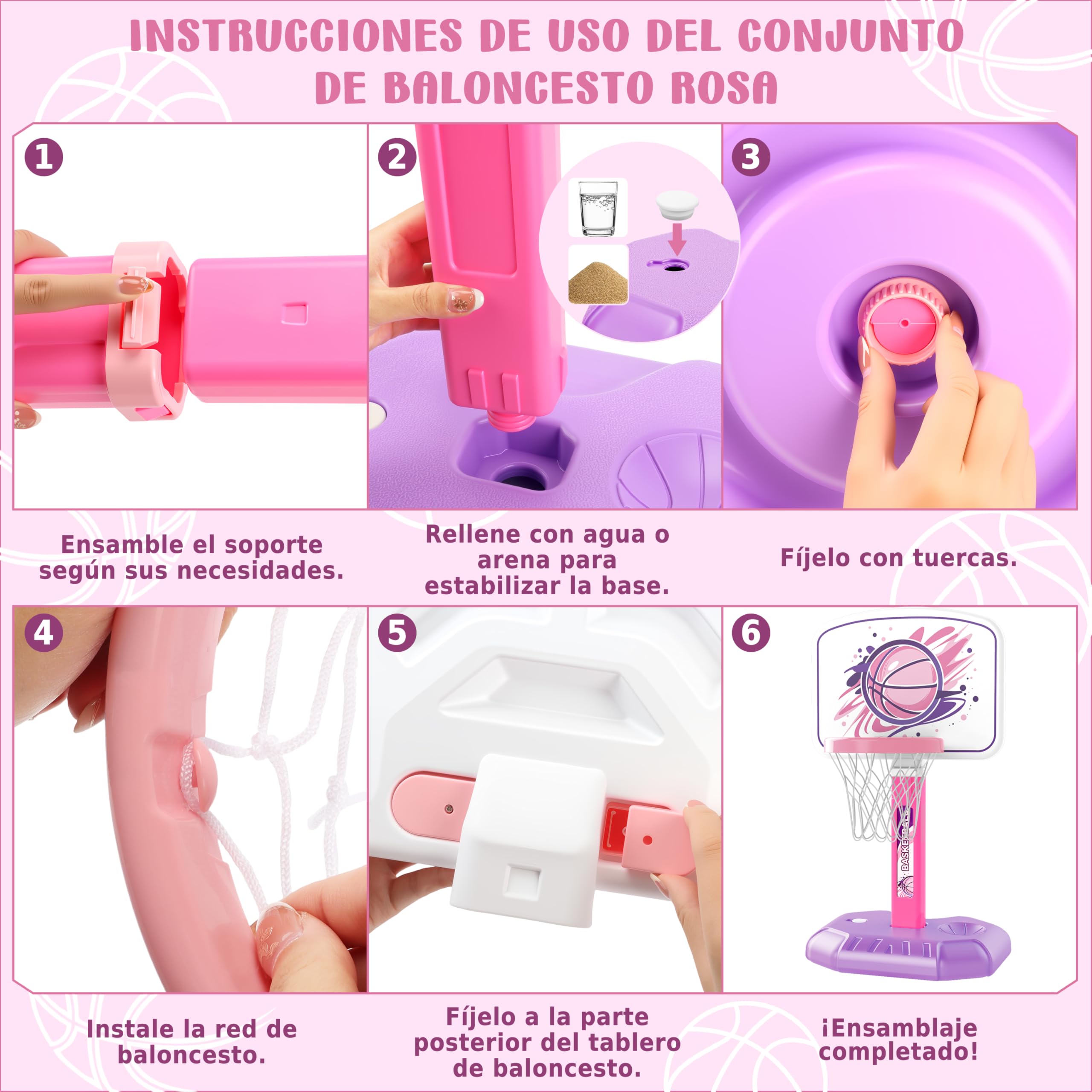 MOMOSTAR Canasta Baloncesto Infantil, Canasta de Baloncesto para Niños Incluir 3 Bolas, Altura Ajustable 70-140cm, Aro de Baloncesto para Interior y Exterior, Regalos para Niña Niño 3 4 5 6 Años